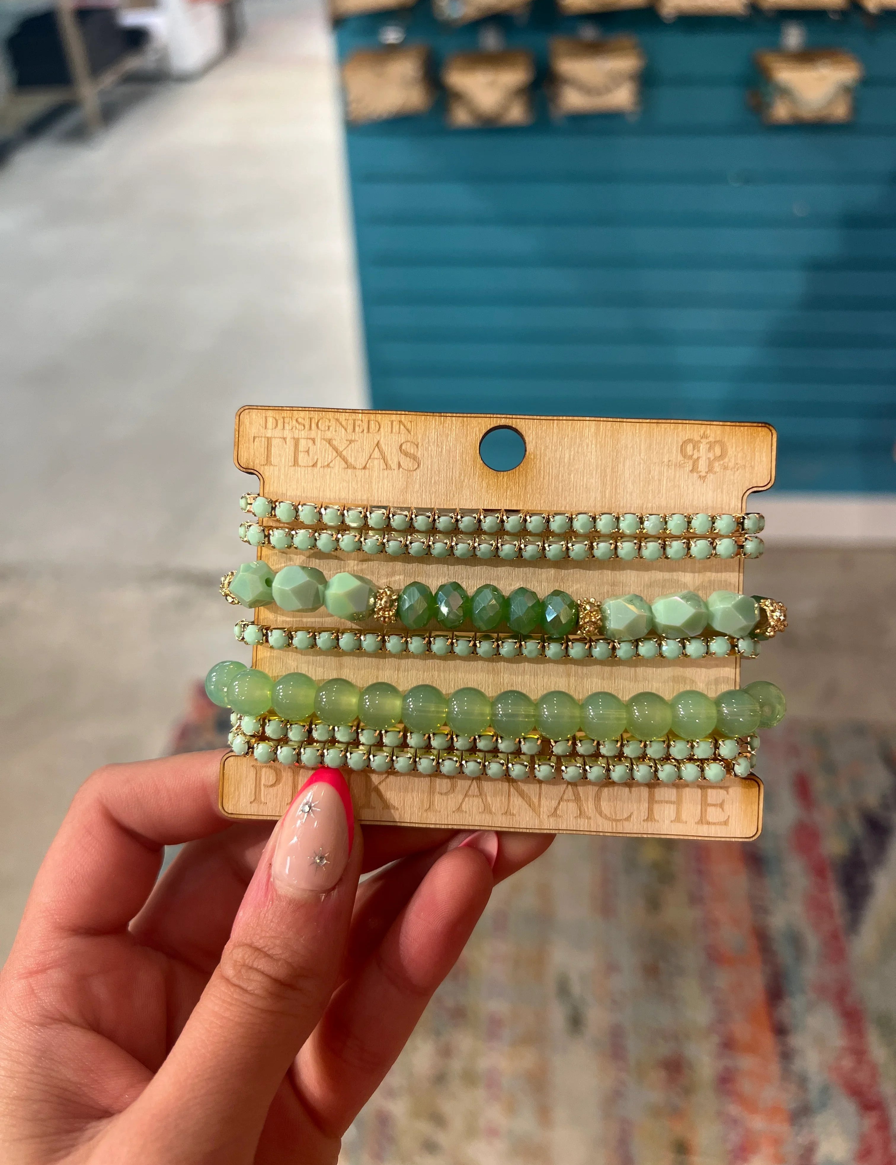 PINK PANACHE 6-Layer Green Bracelet Stack on Simply Obsessed