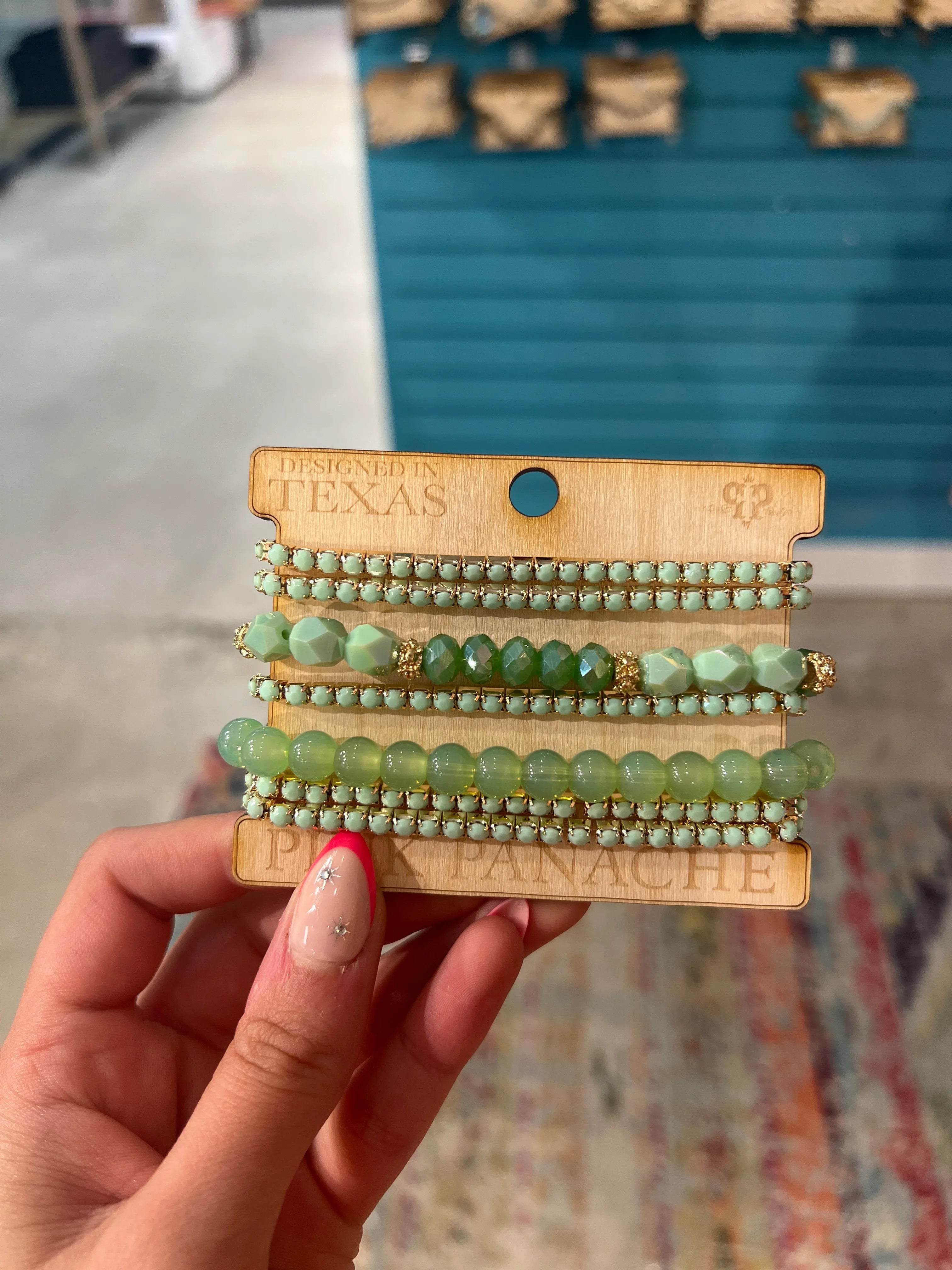 PINK PANACHE 6-Layer Green Bracelet Stack on Simply Obsessed