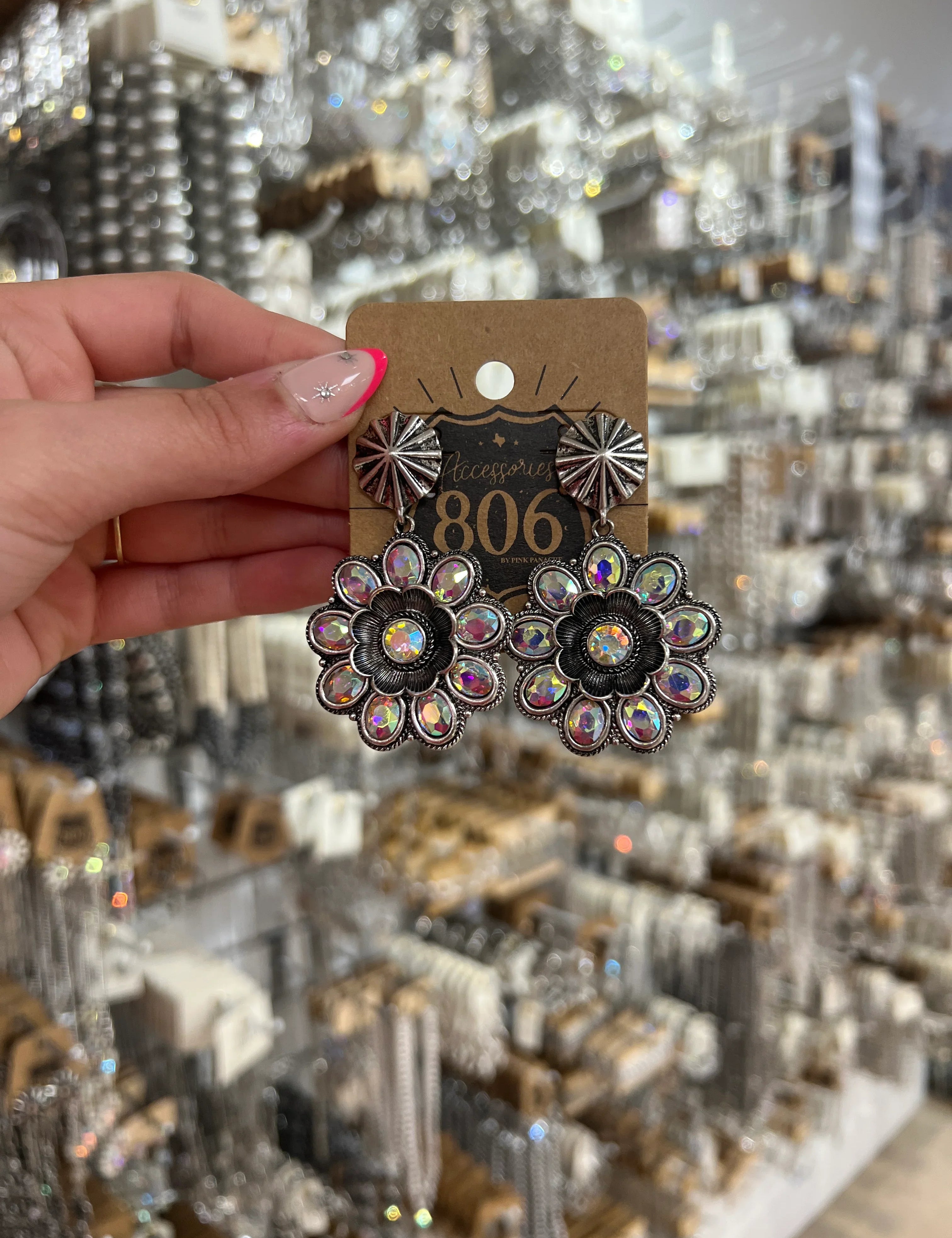 PINK PANACHE AB Flower Earrings on Simply Obsessed
