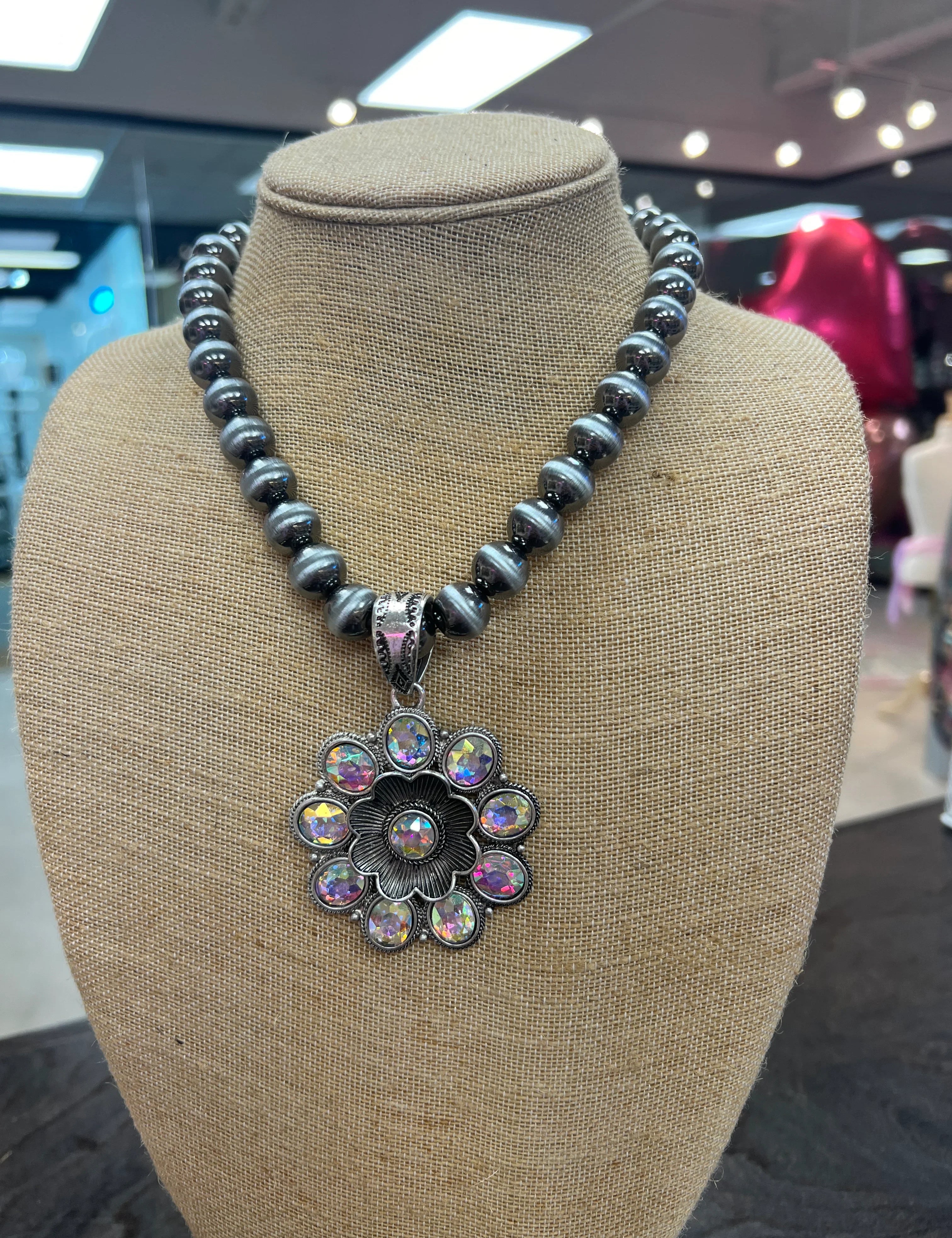 PINK PANACHE AB Flower Navajo Pearl Necklace on Simply Obsessed