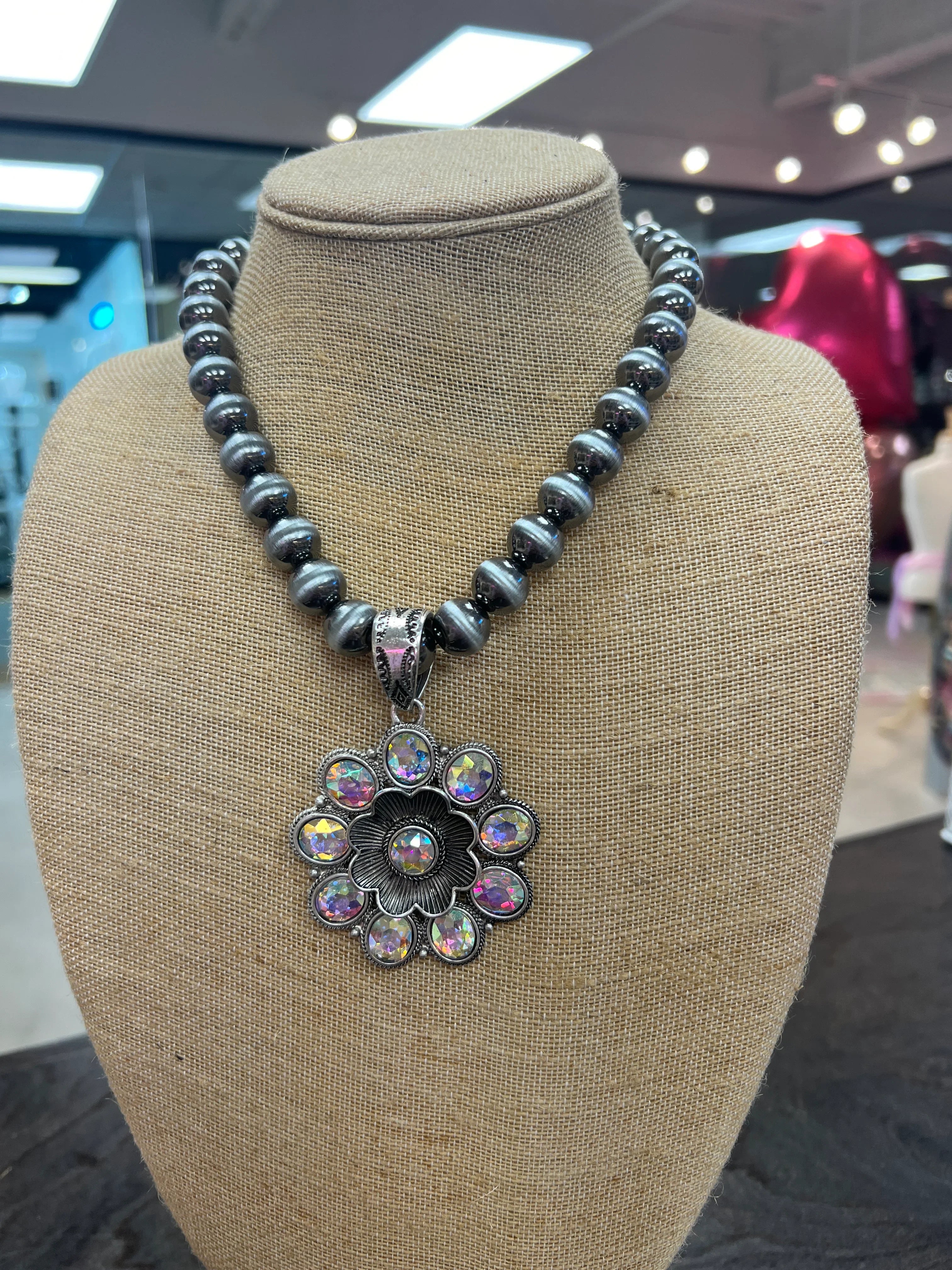 PINK PANACHE AB Flower Navajo Pearl Necklace on Simply Obsessed