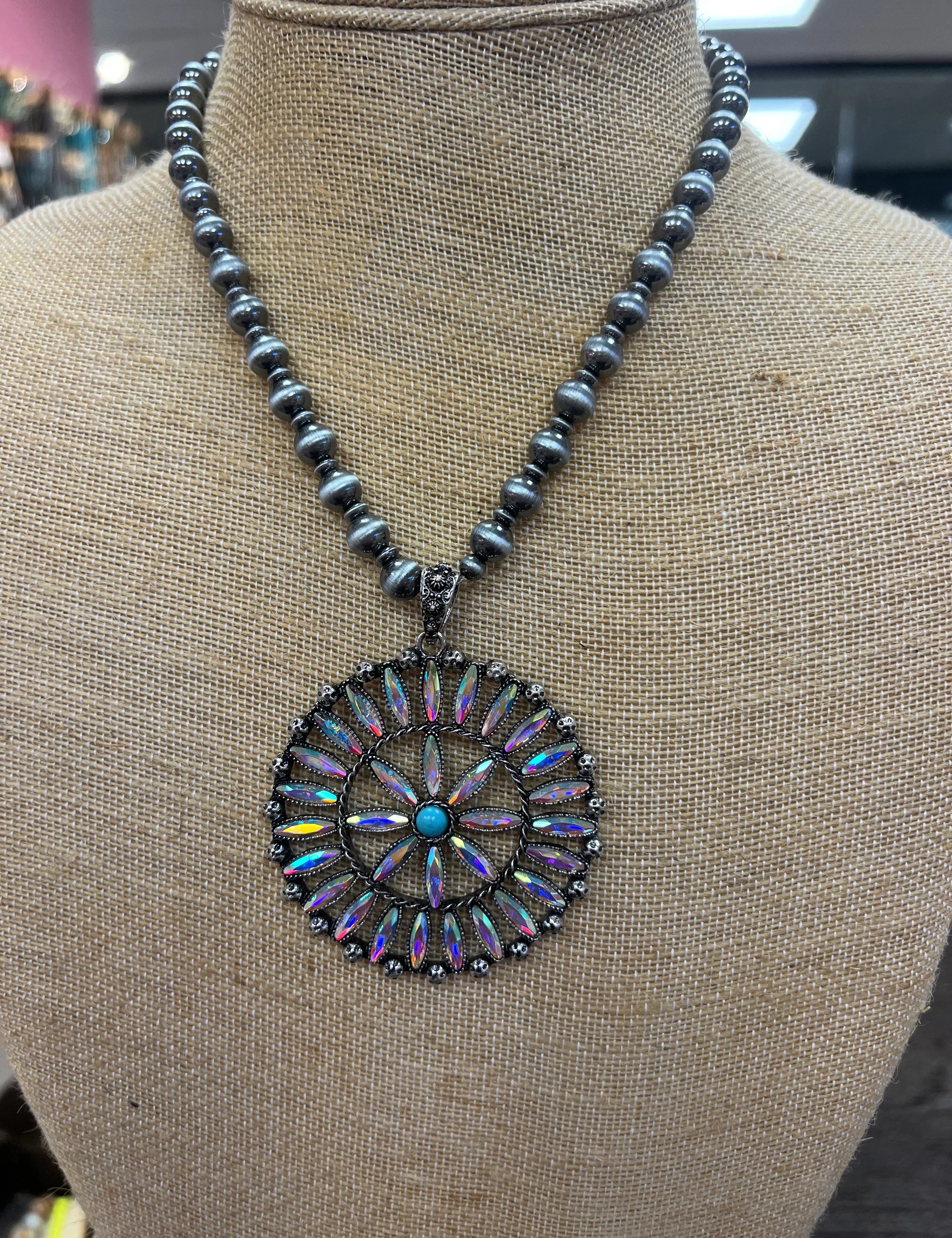 PINK PANACHE AB Flower Navajo Pearl Necklace on Simply Obsessed