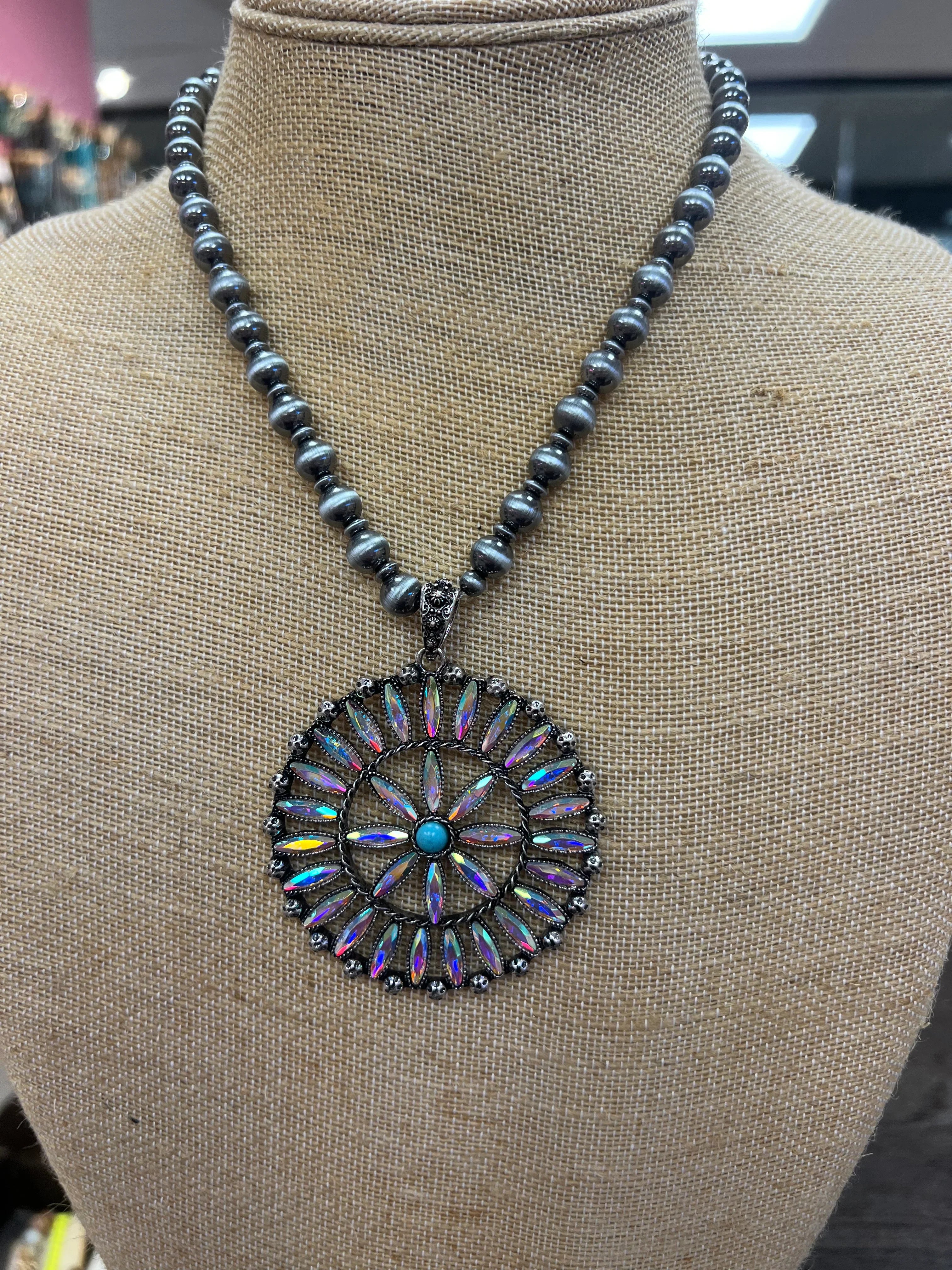 PINK PANACHE AB Flower Navajo Pearl Necklace on Simply Obsessed
