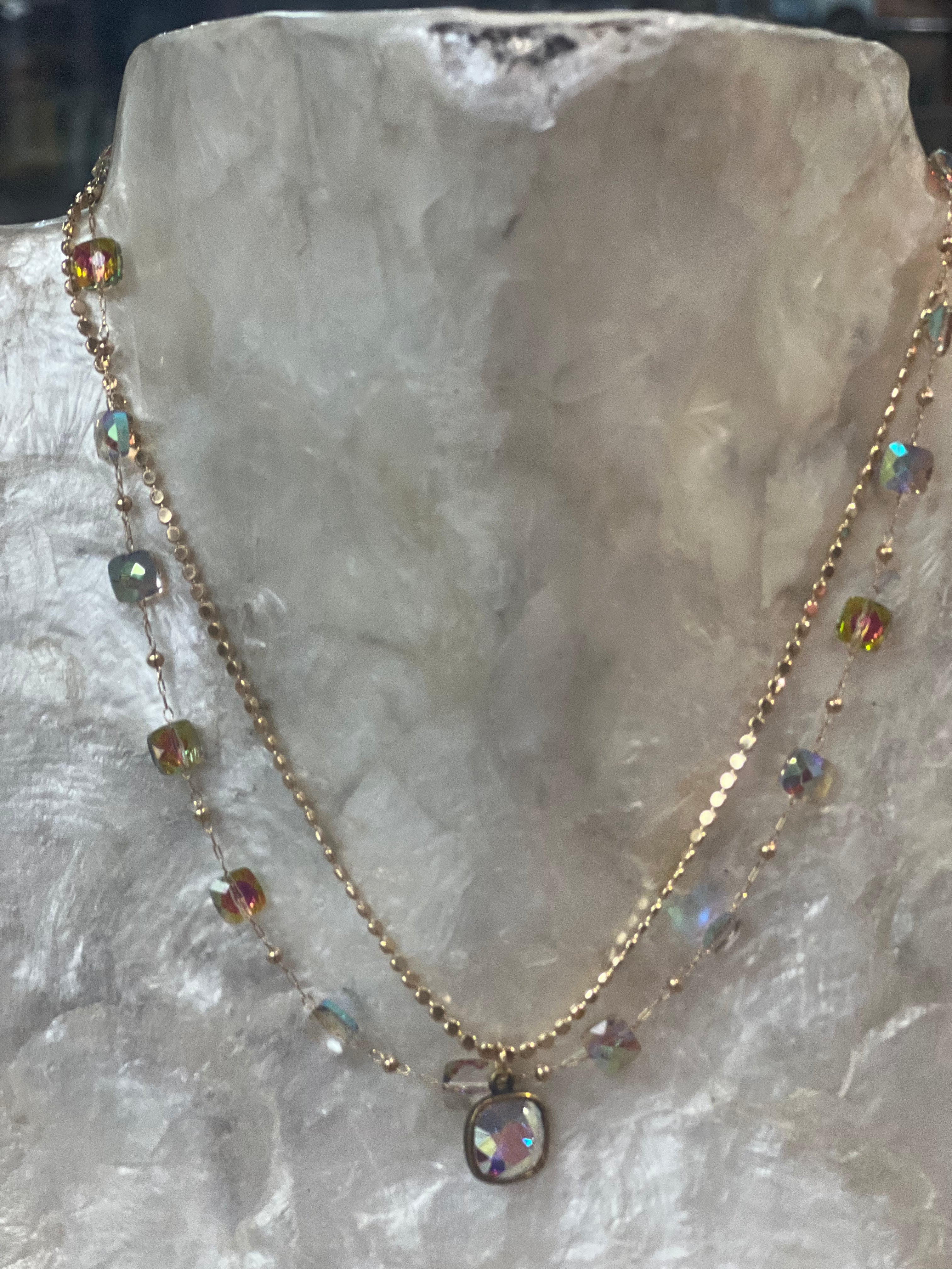 PINK PANACHE: AB/Gold Double Layered Necklace on Simply Obsessed
