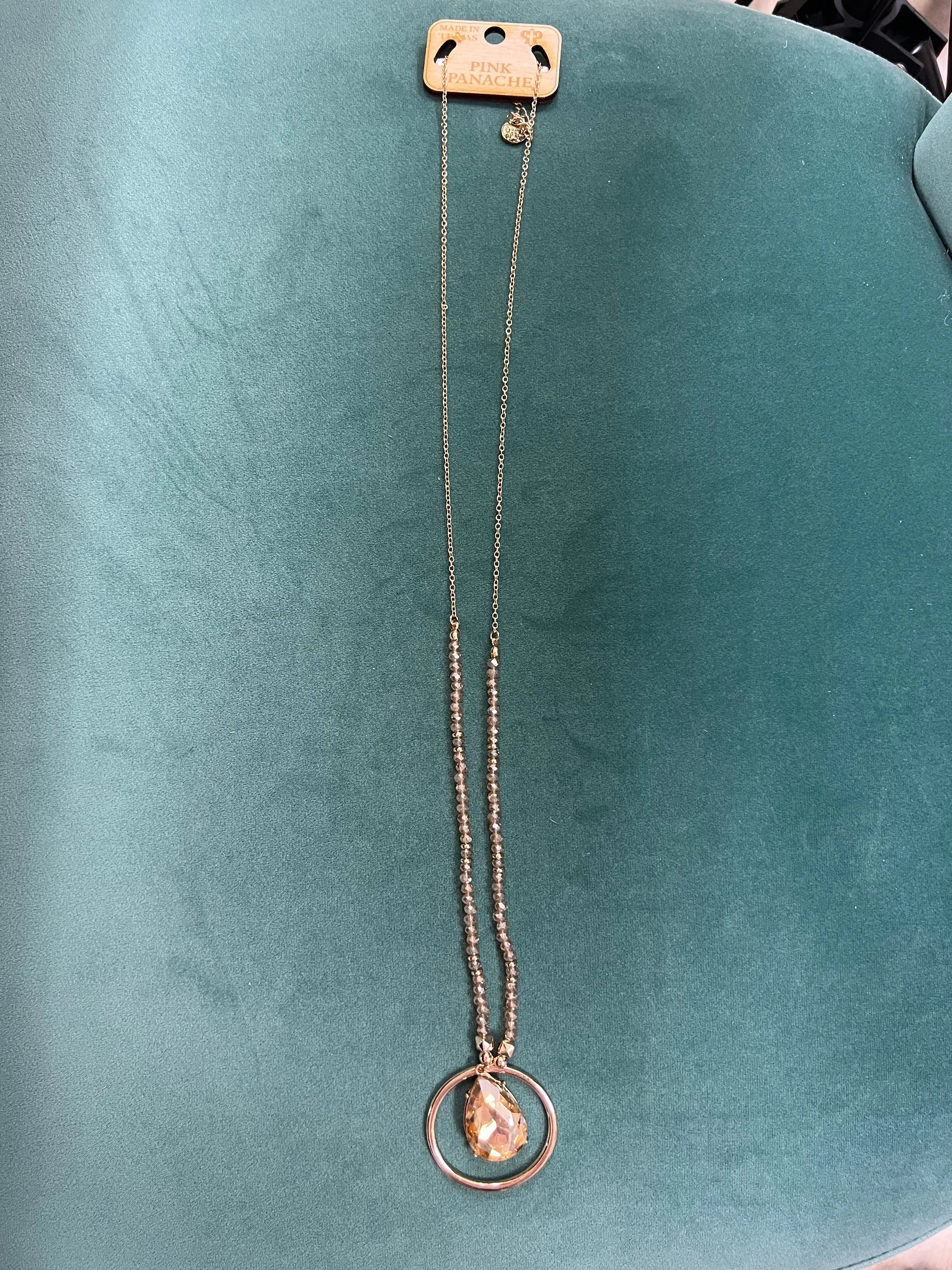PINK PANACHE Beaded/Chain Teardrop Stone Necklace on Simply Obsessed