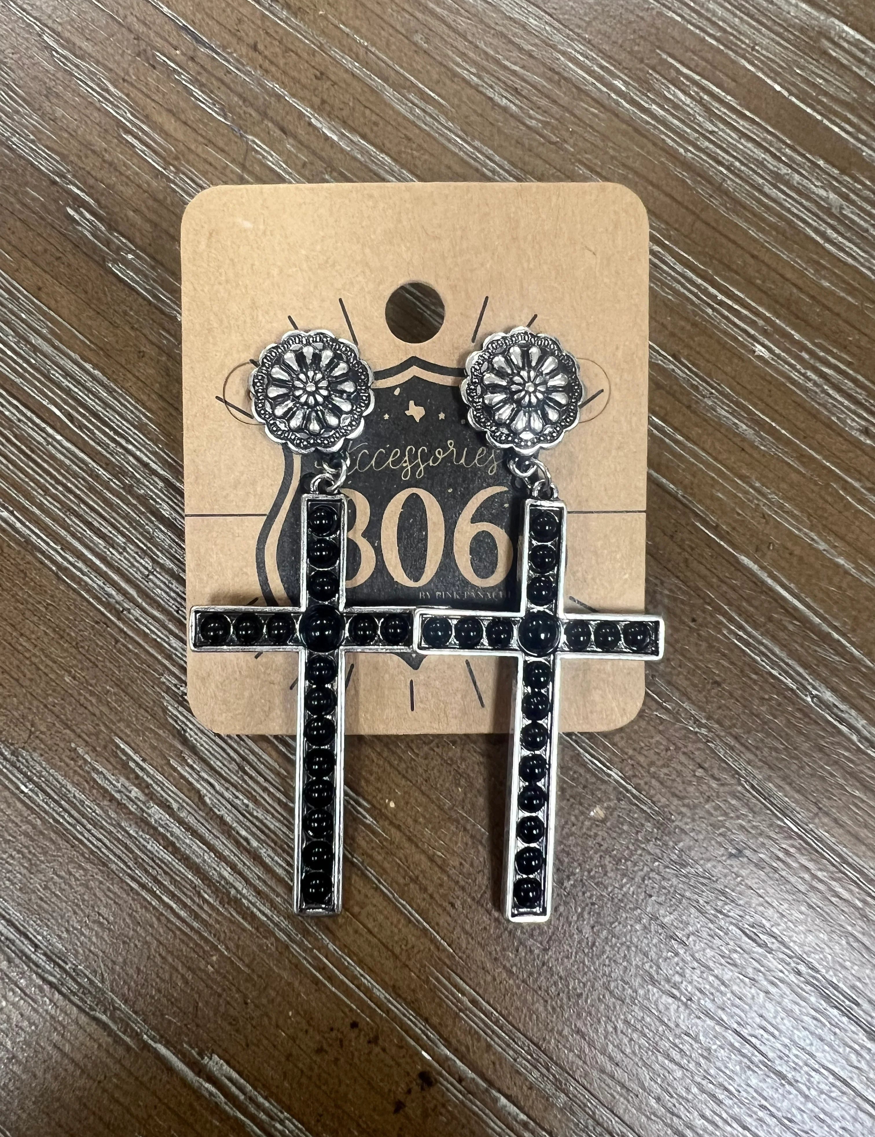 PINK PANACHE Black Cross Earrings on Simply Obsessed