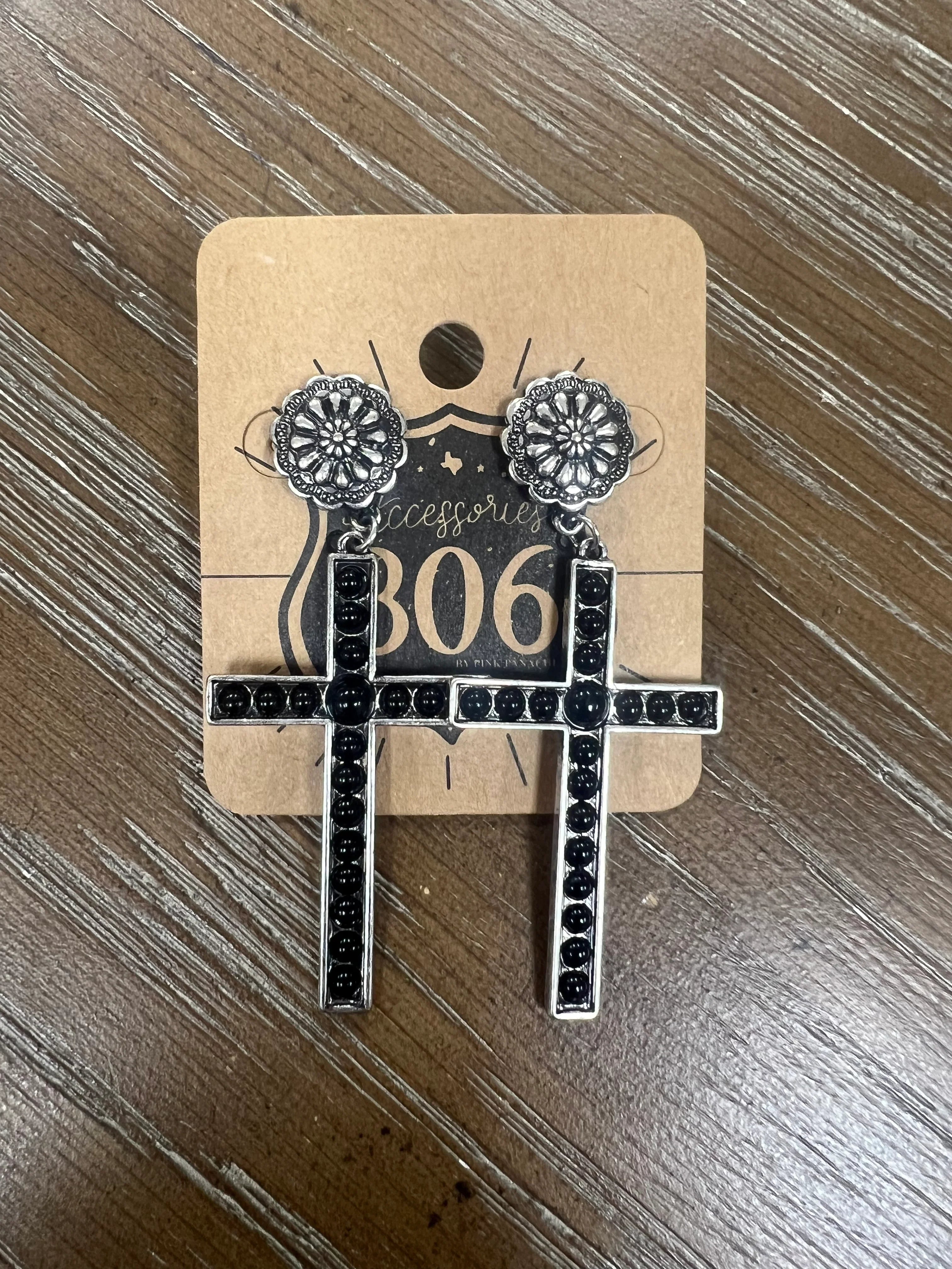 PINK PANACHE Black Cross Earrings on Simply Obsessed