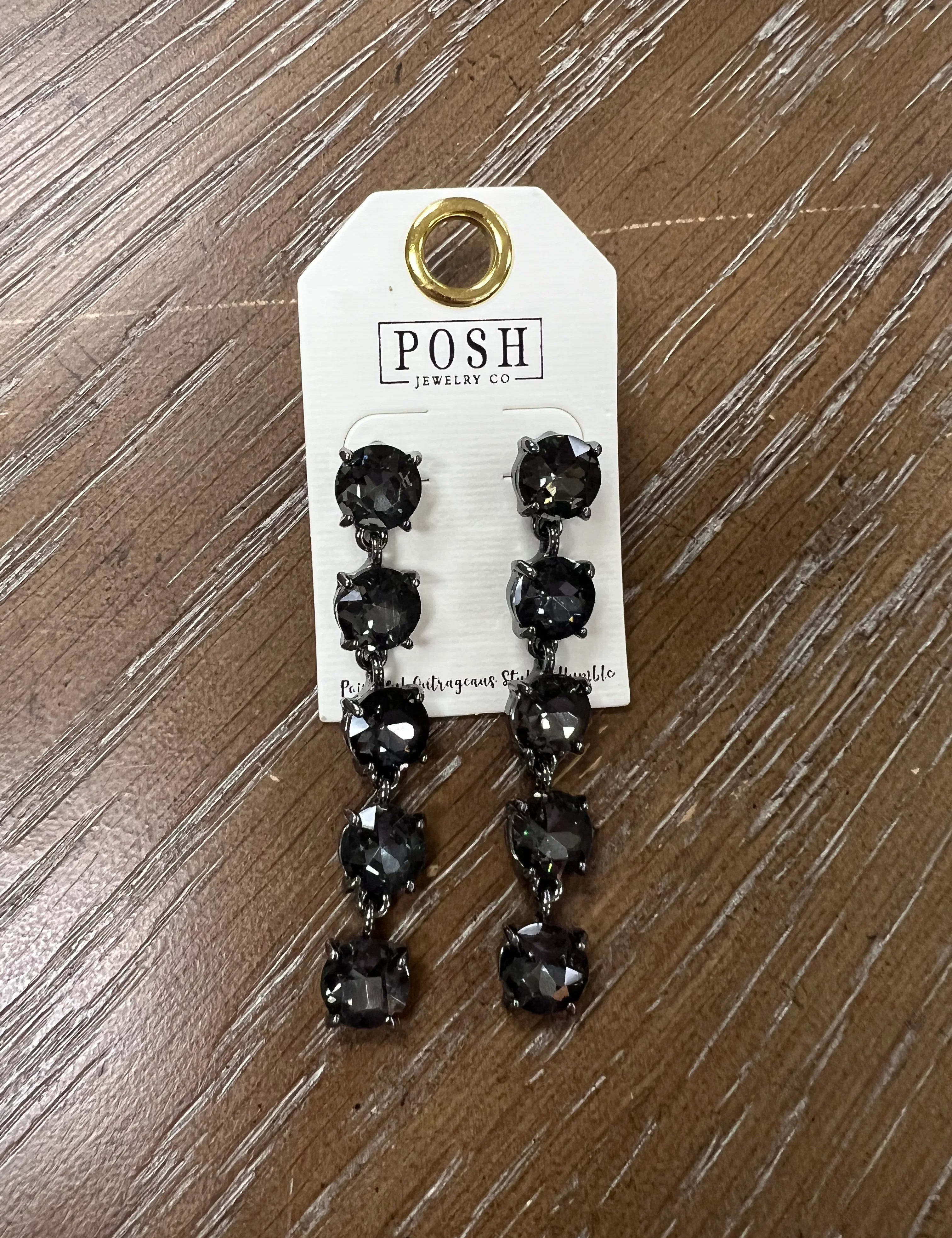 PINK PANACHE Black Gemstone Drop Earrings on Simply Obsessed