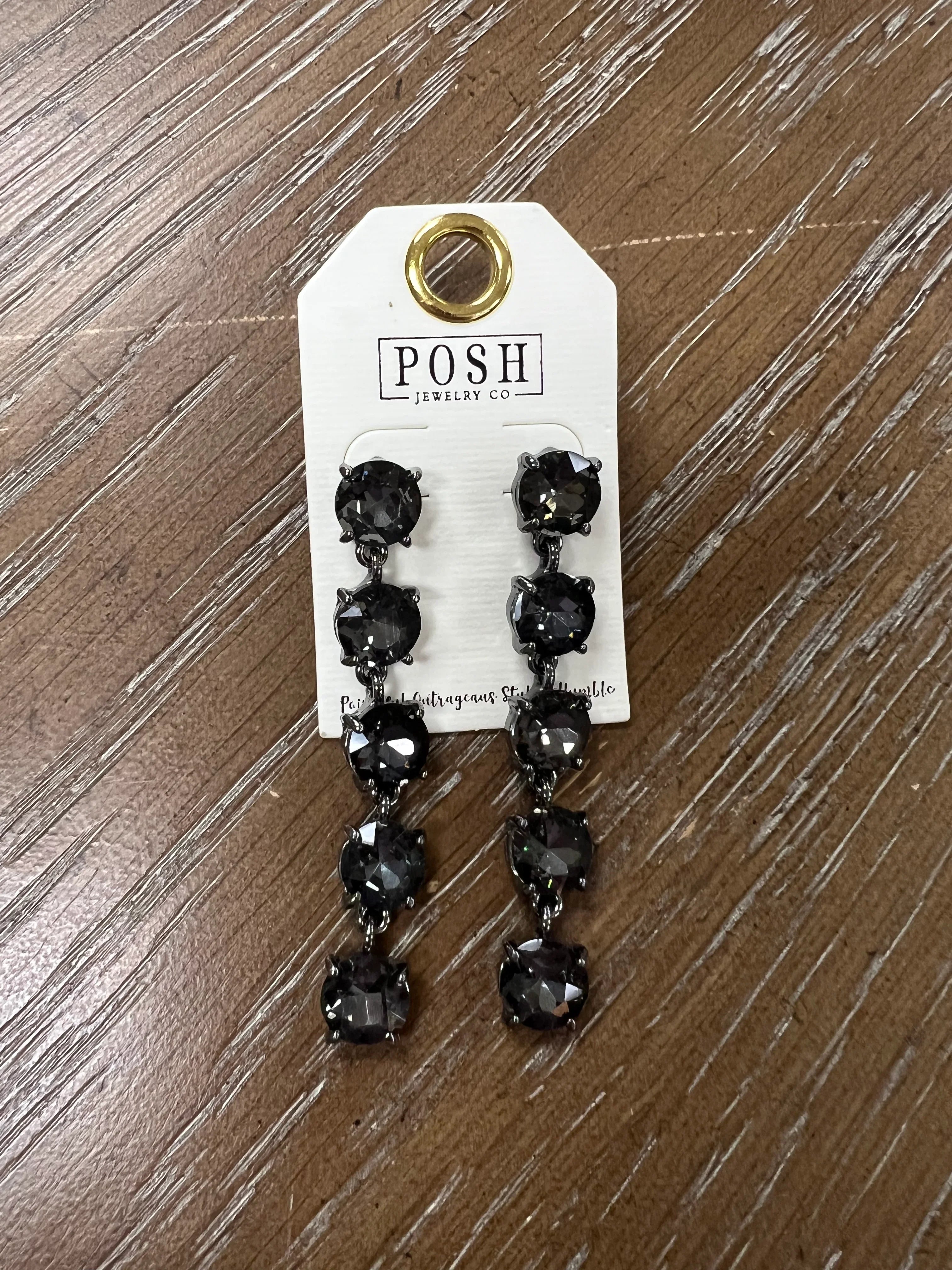PINK PANACHE Black Gemstone Drop Earrings on Simply Obsessed