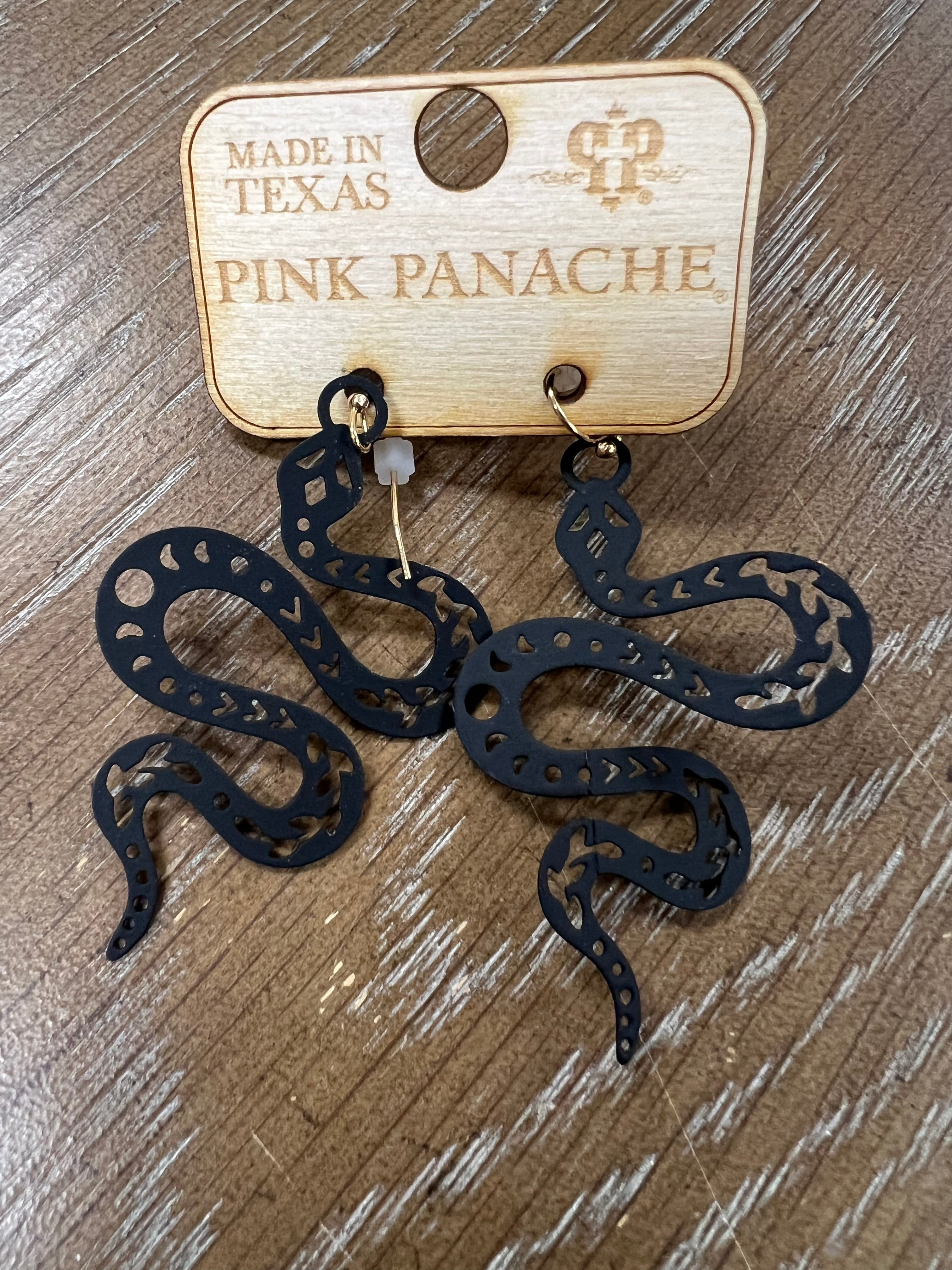 PINK PANACHE: Black Snake Earrings on Simply Obsessed