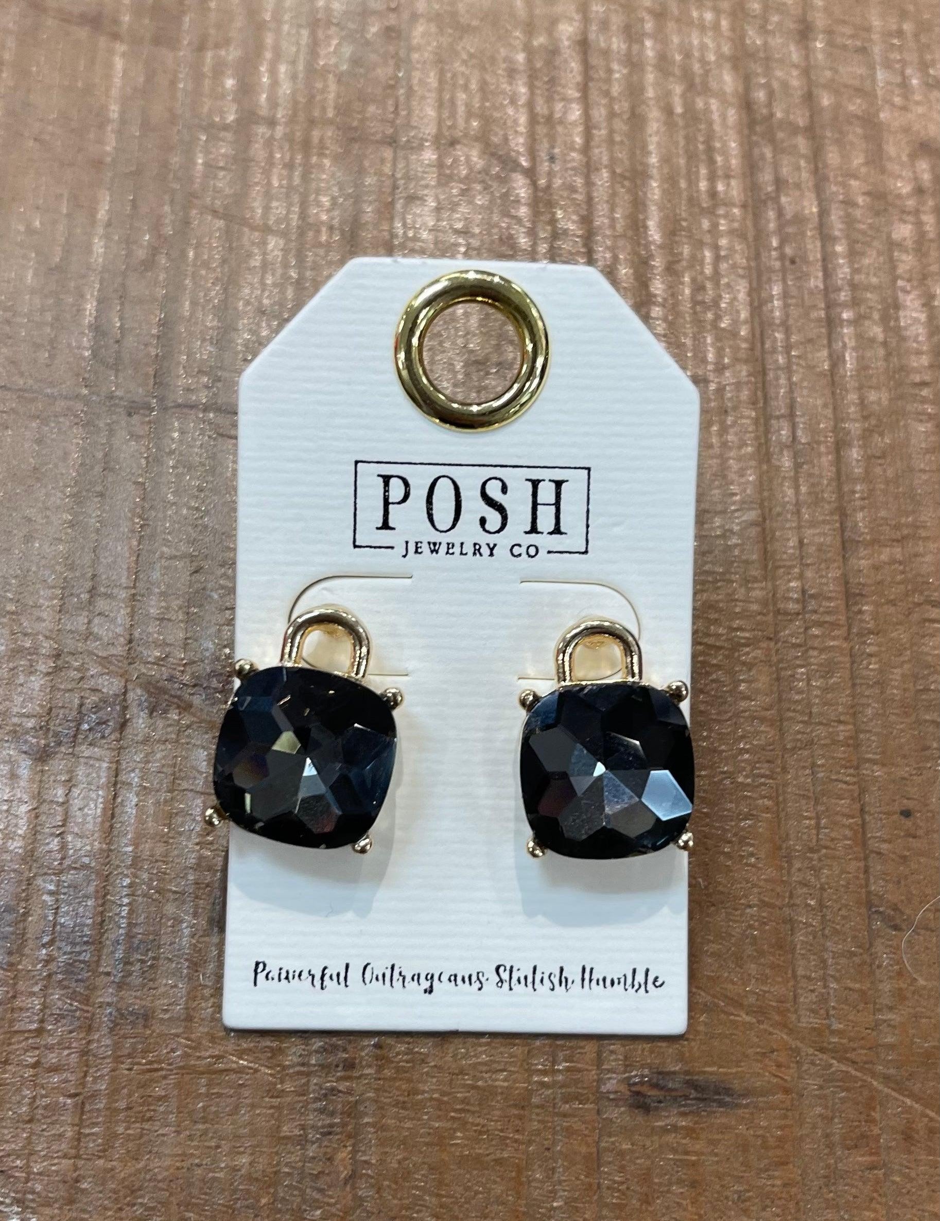 PINK PANACHE Black Stone Studs on Simply Obsessed