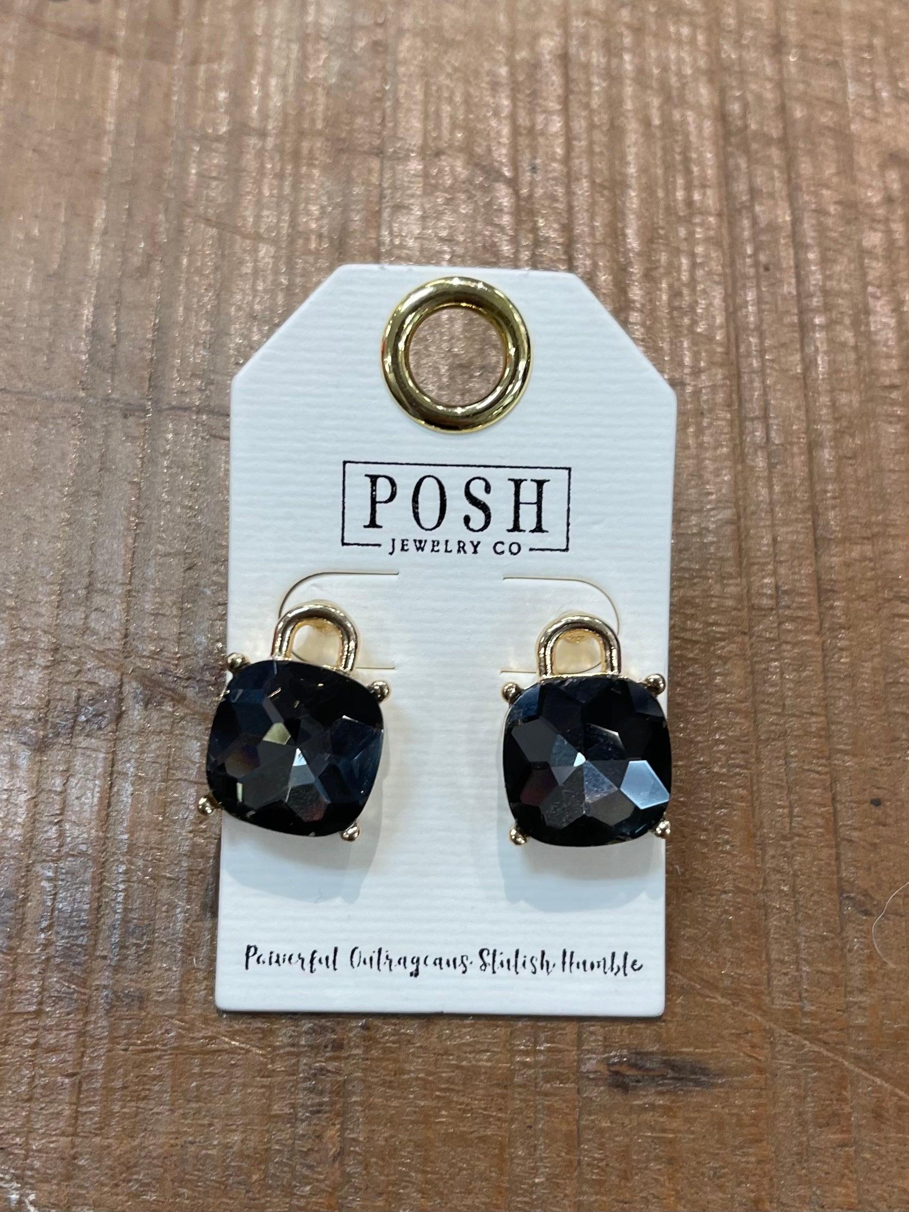 PINK PANACHE Black Stone Studs on Simply Obsessed