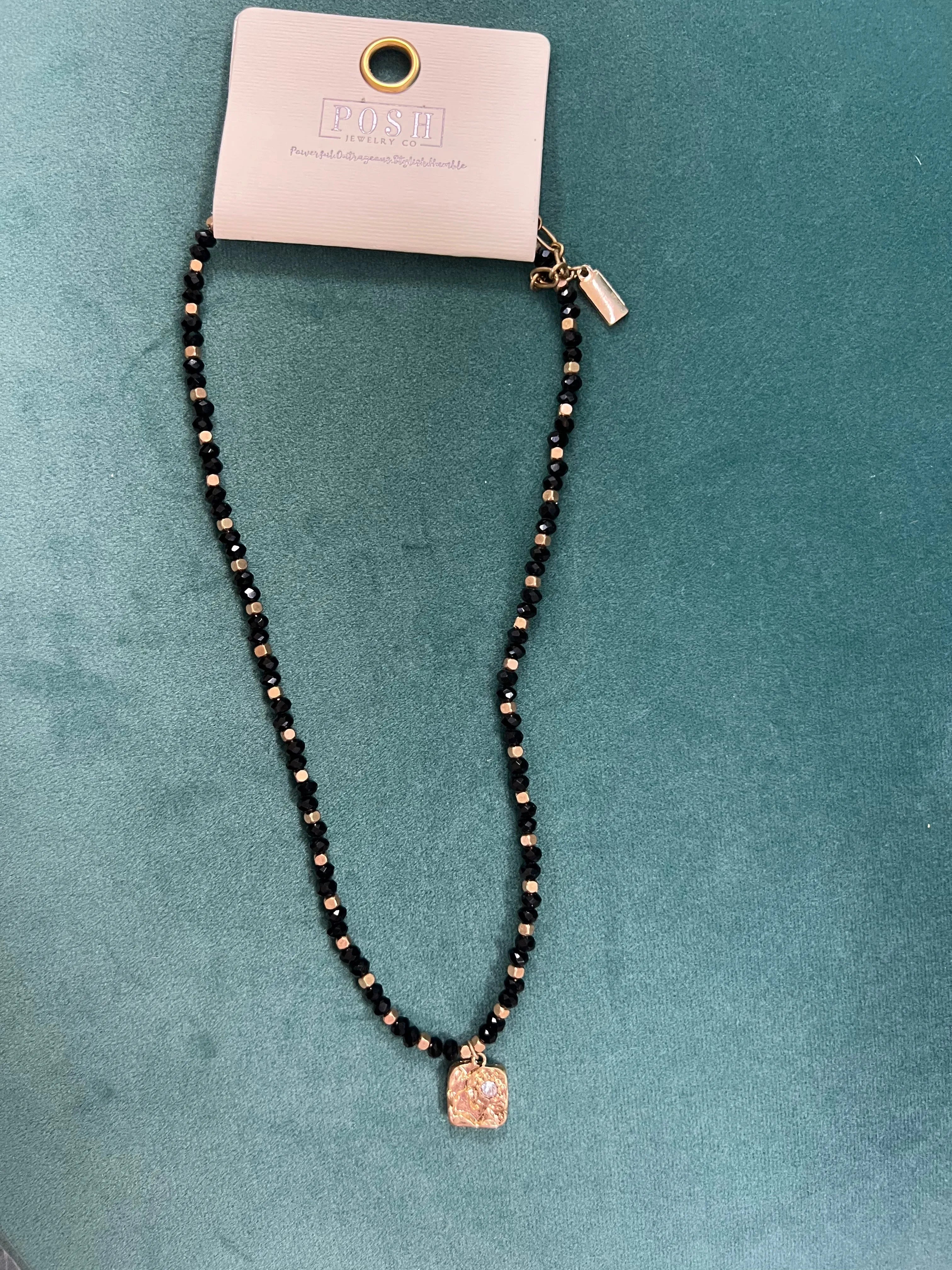 PINK PANACHE Black/Gold Beaded Necklace on Simply Obsessed