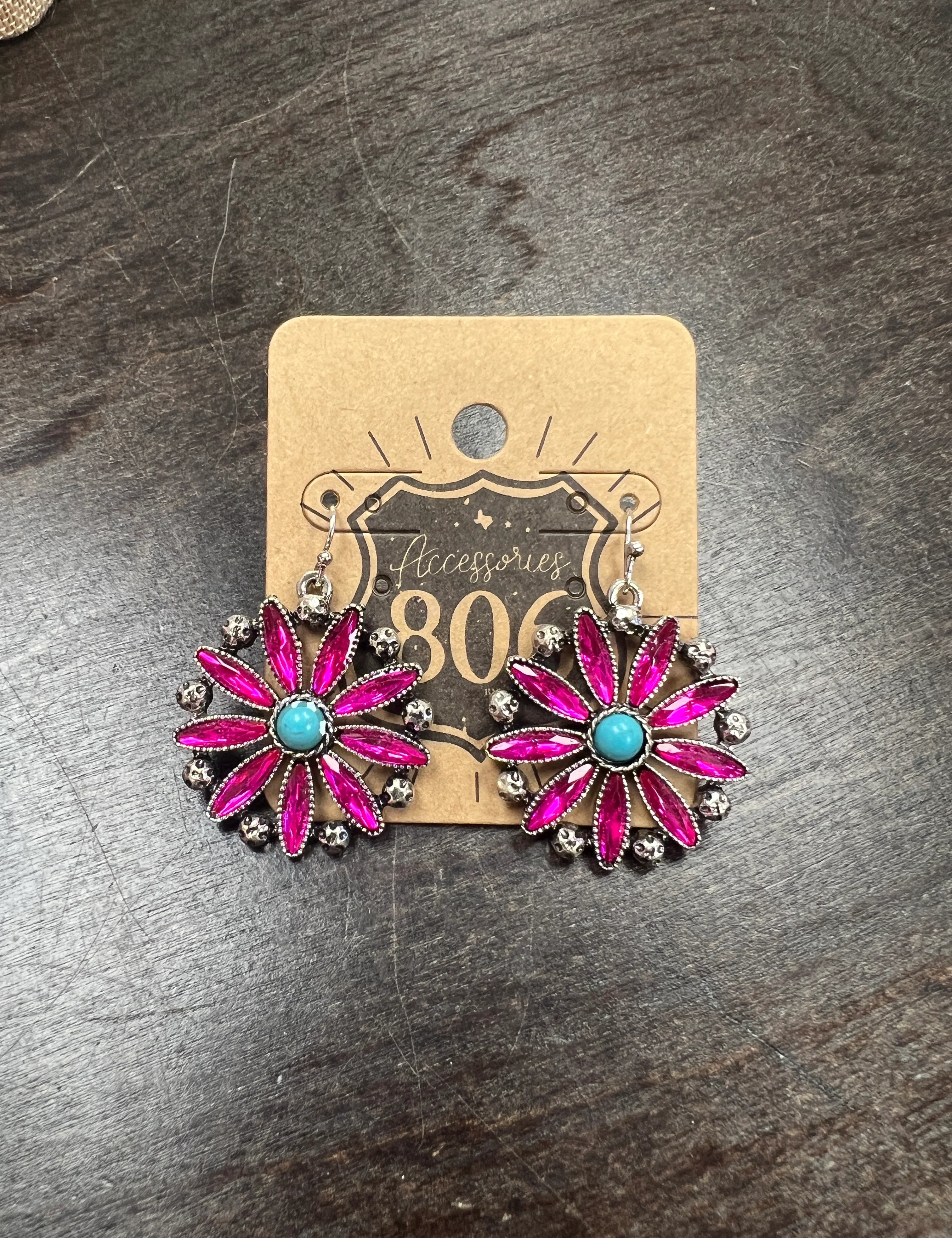 PINK PANACHE Bling Pink Flower Earrings on Simply Obsessed