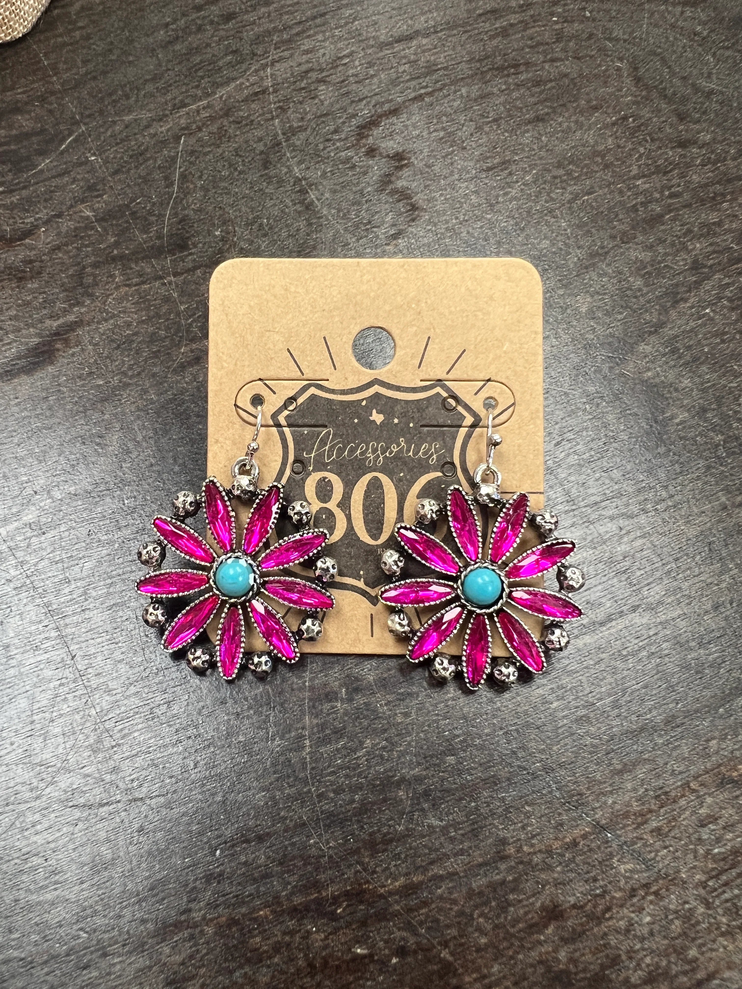 PINK PANACHE Bling Pink Flower Earrings on Simply Obsessed