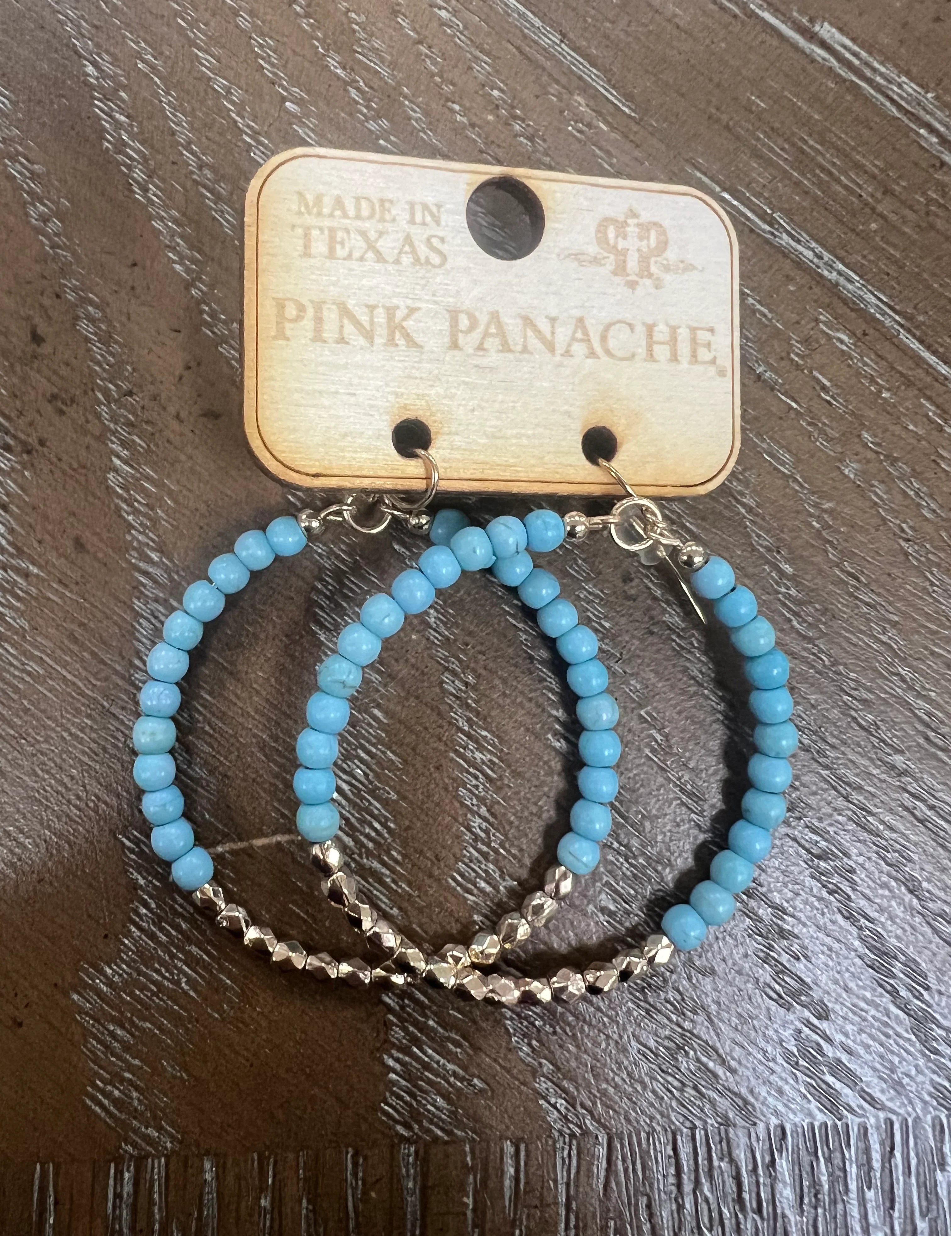 PINK PANACHE Blue & Gold Beaded Hoops on Simply Obsessed
