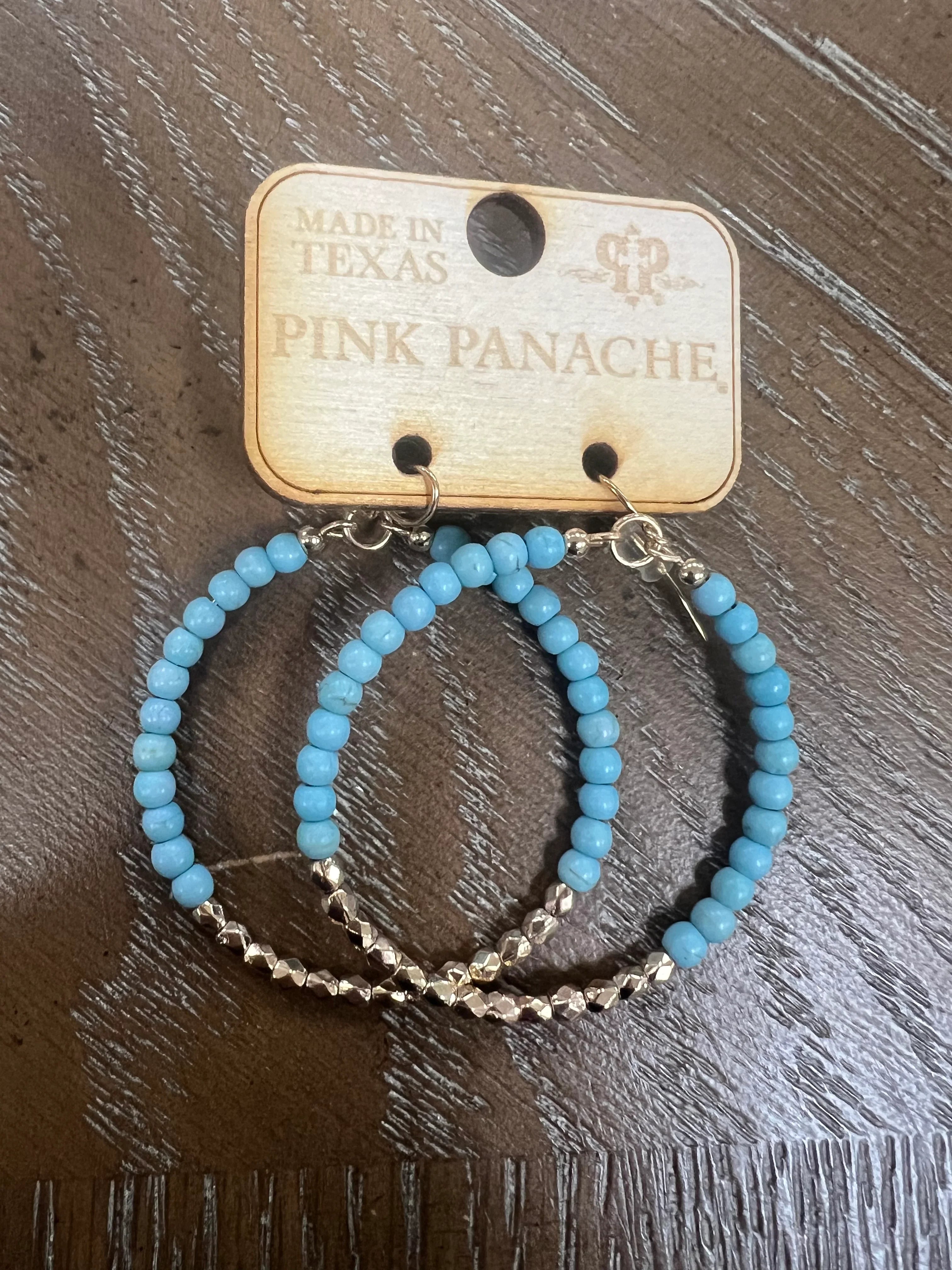 PINK PANACHE Blue & Gold Beaded Hoops on Simply Obsessed