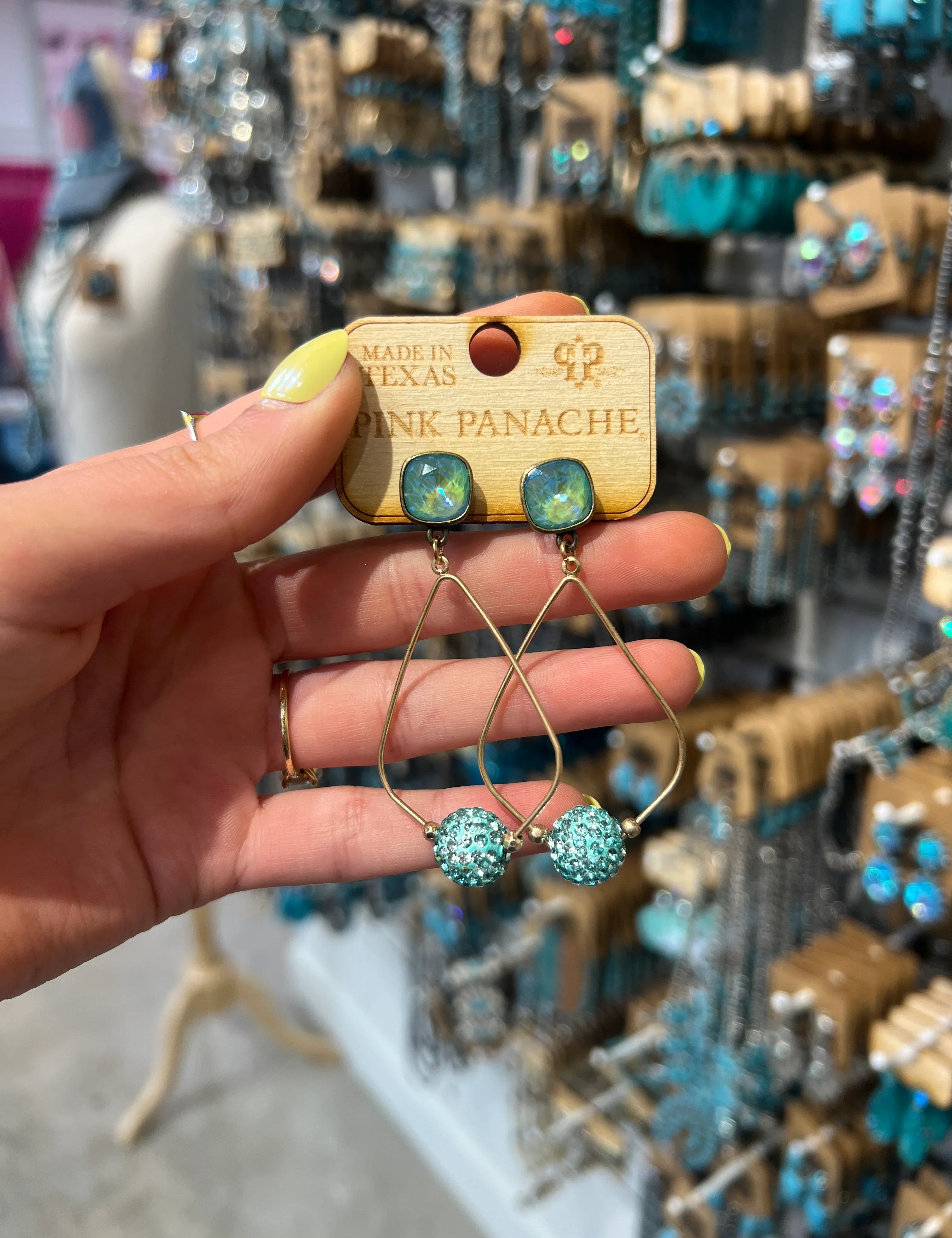 PINK PANACHE Blue & Gold Teardrop Earrings on Simply Obsessed