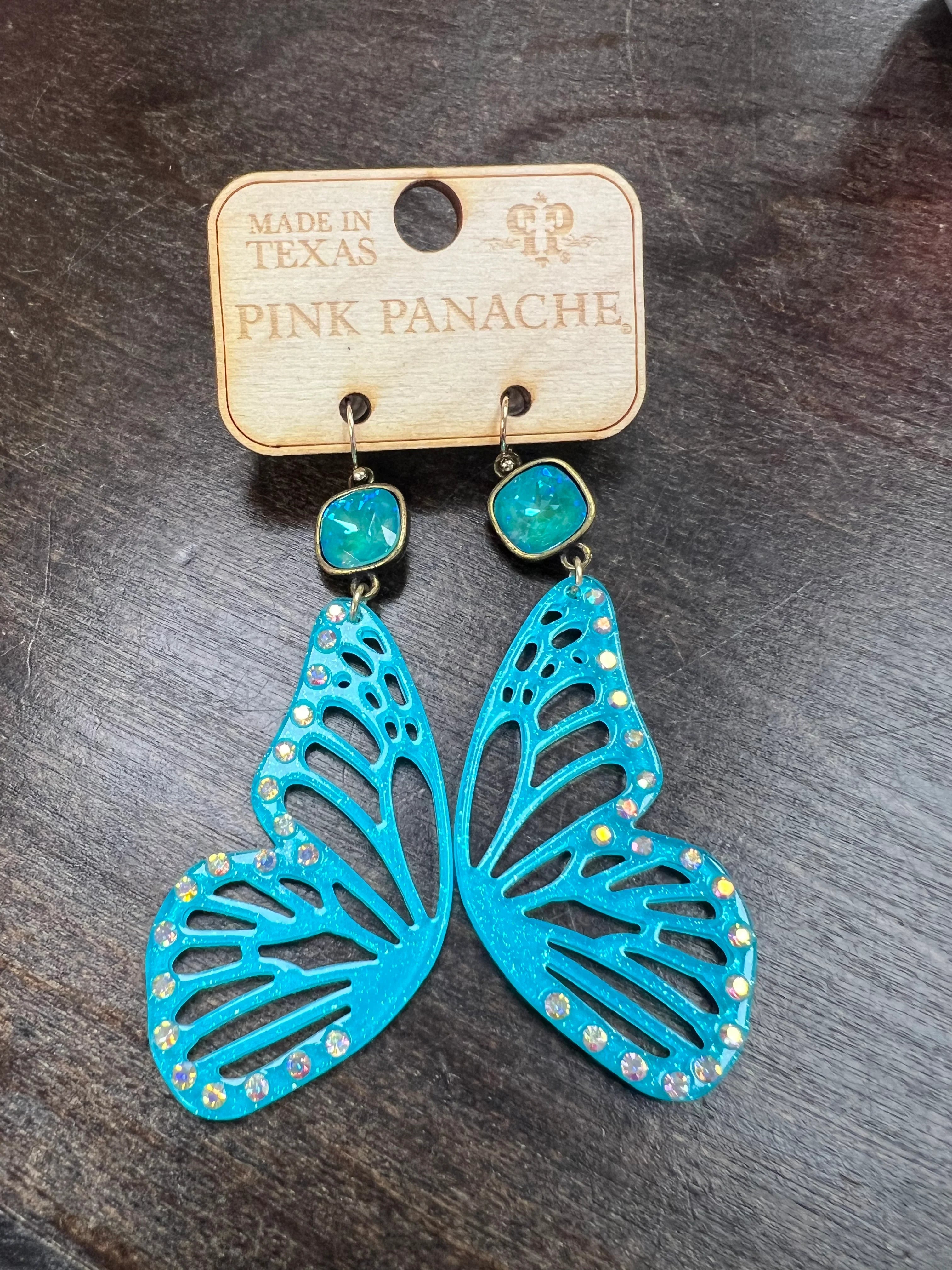 PINK PANACHE Blue Bling Butterfly Earrings on Simply Obsessed