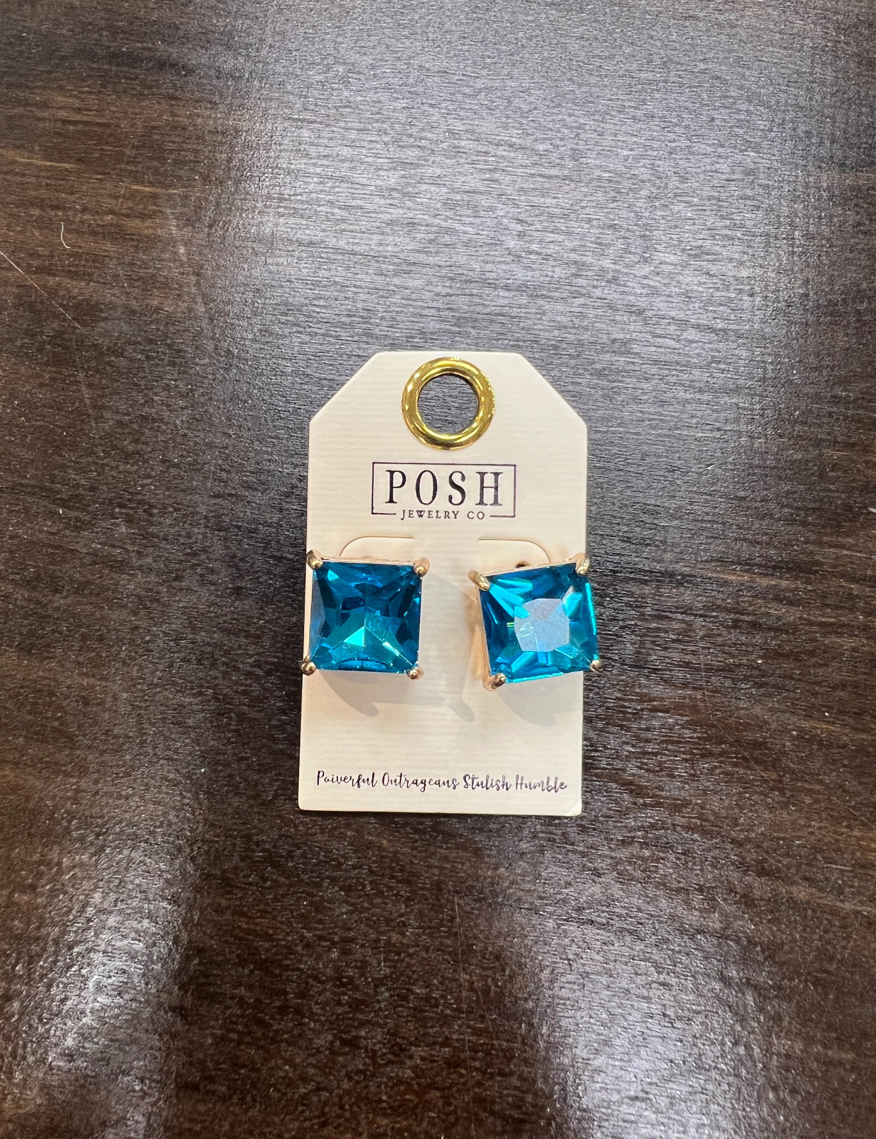 PINK PANACHE Blue Square Studs on Simply Obsessed