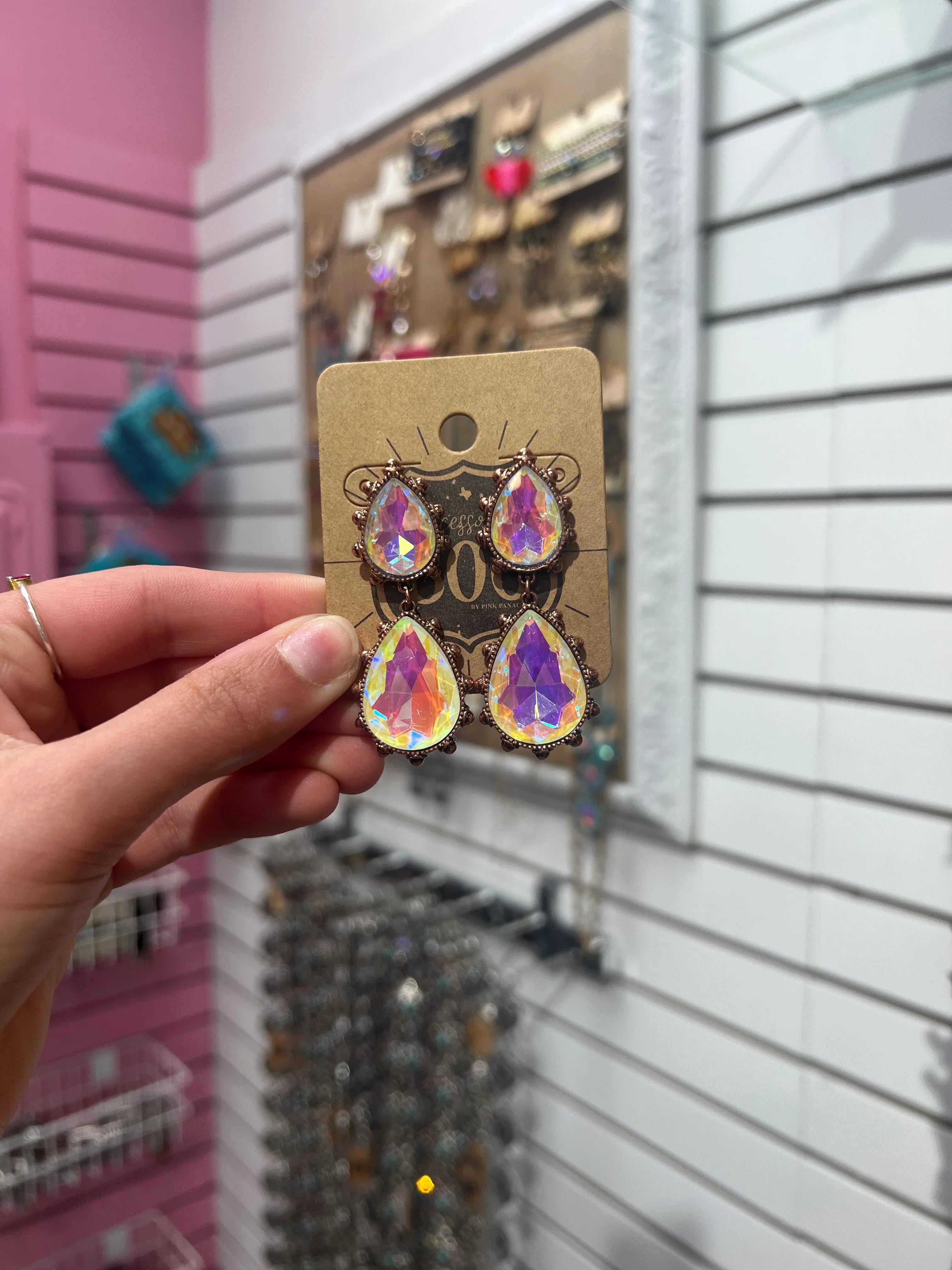 PINK PANACHE Bronze AB Layered Stone Earrings on Simply Obsessed