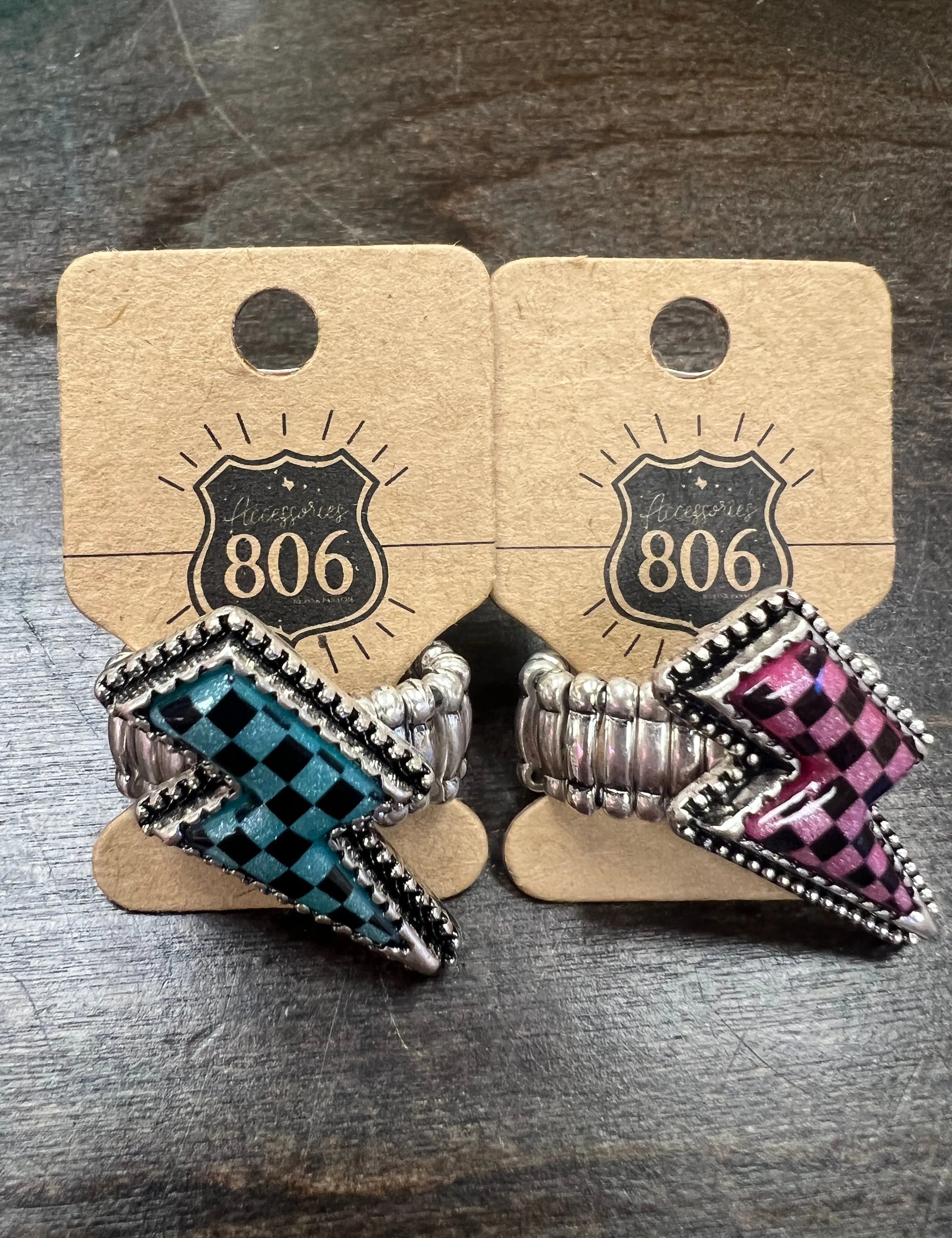 PINK PANACHE Checkered Bolt Adjustable Ring on Simply Obsessed