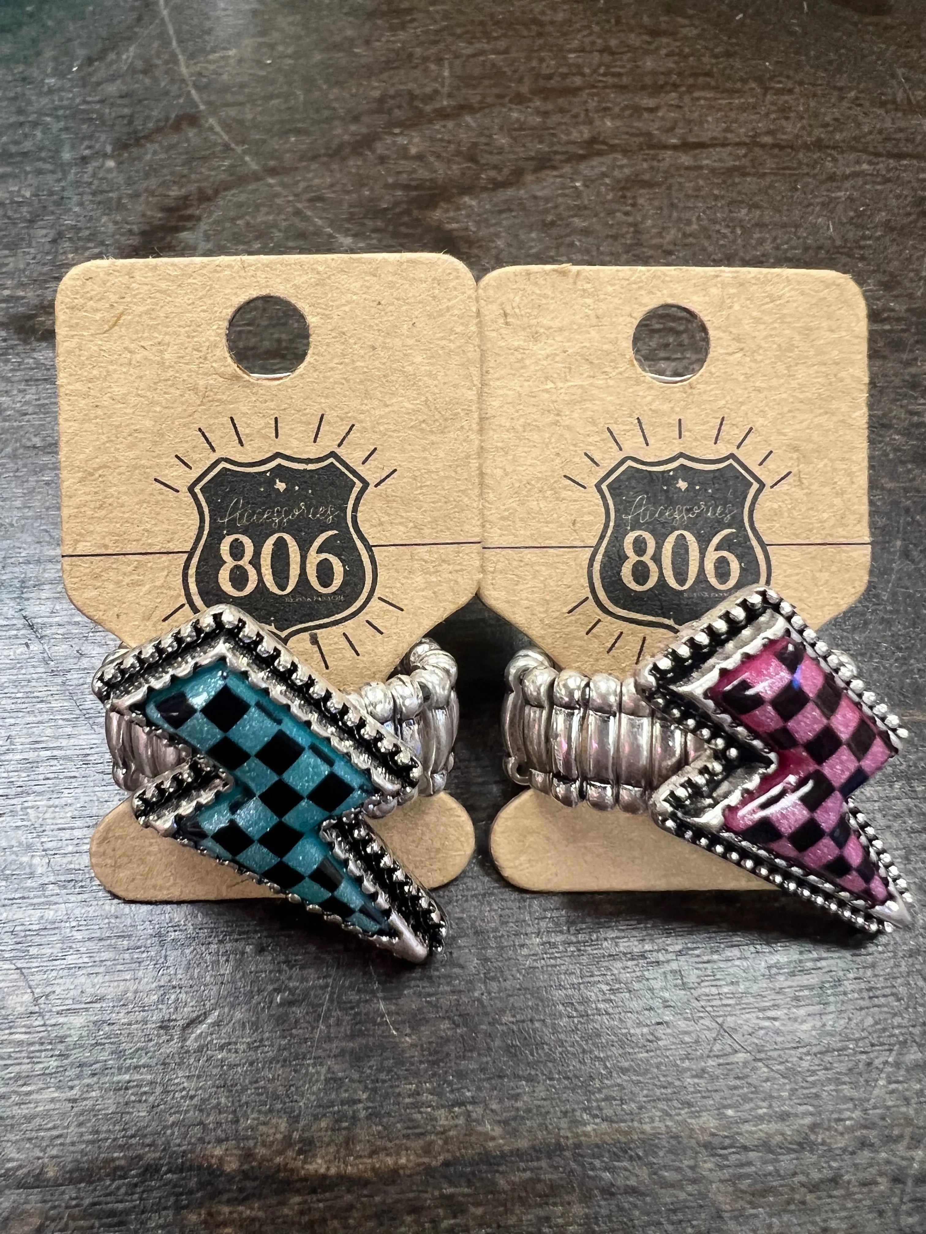 PINK PANACHE Checkered Bolt Adjustable Ring on Simply Obsessed