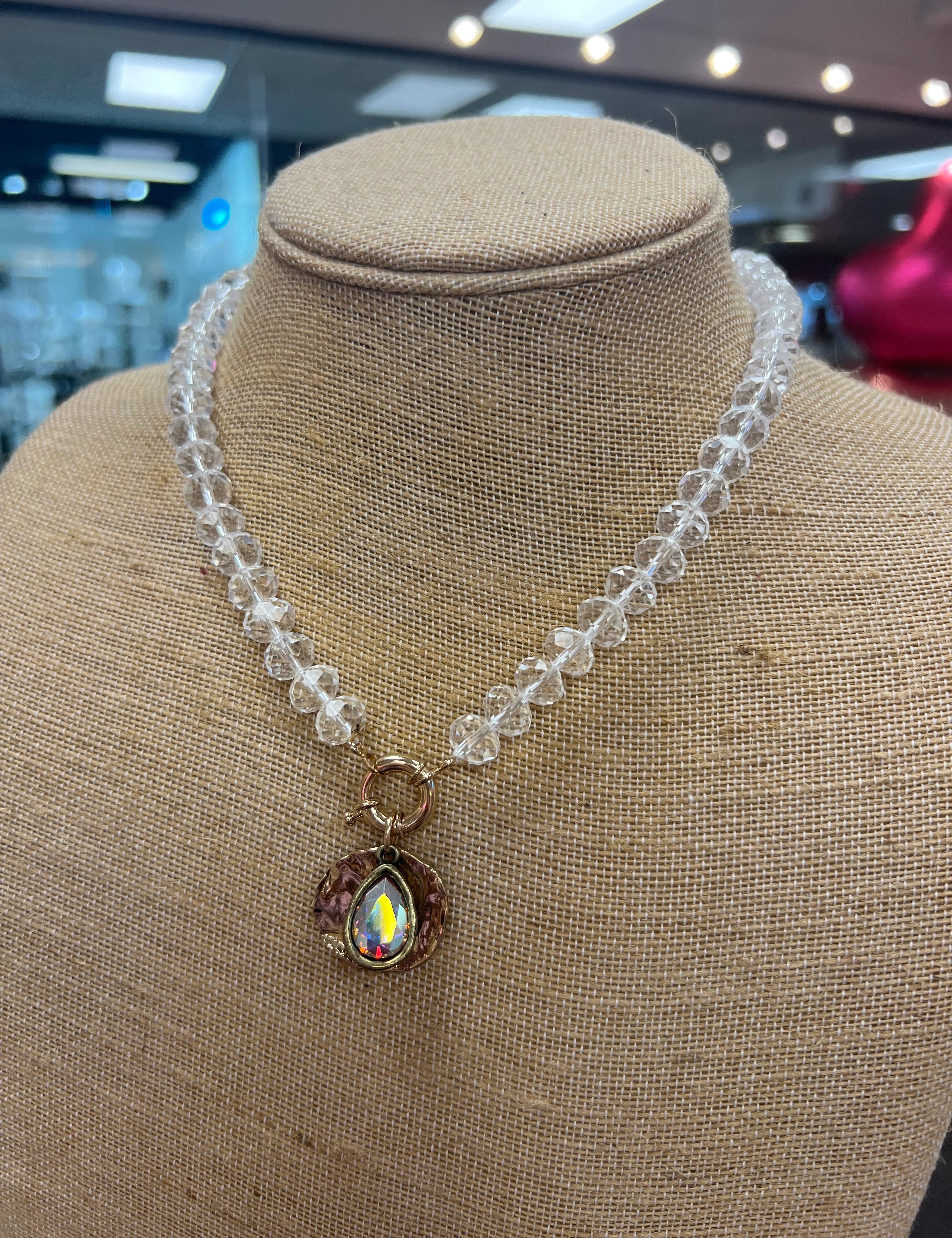 PINK PANACHE Clear Beaded Charm Necklace on Simply Obsessed