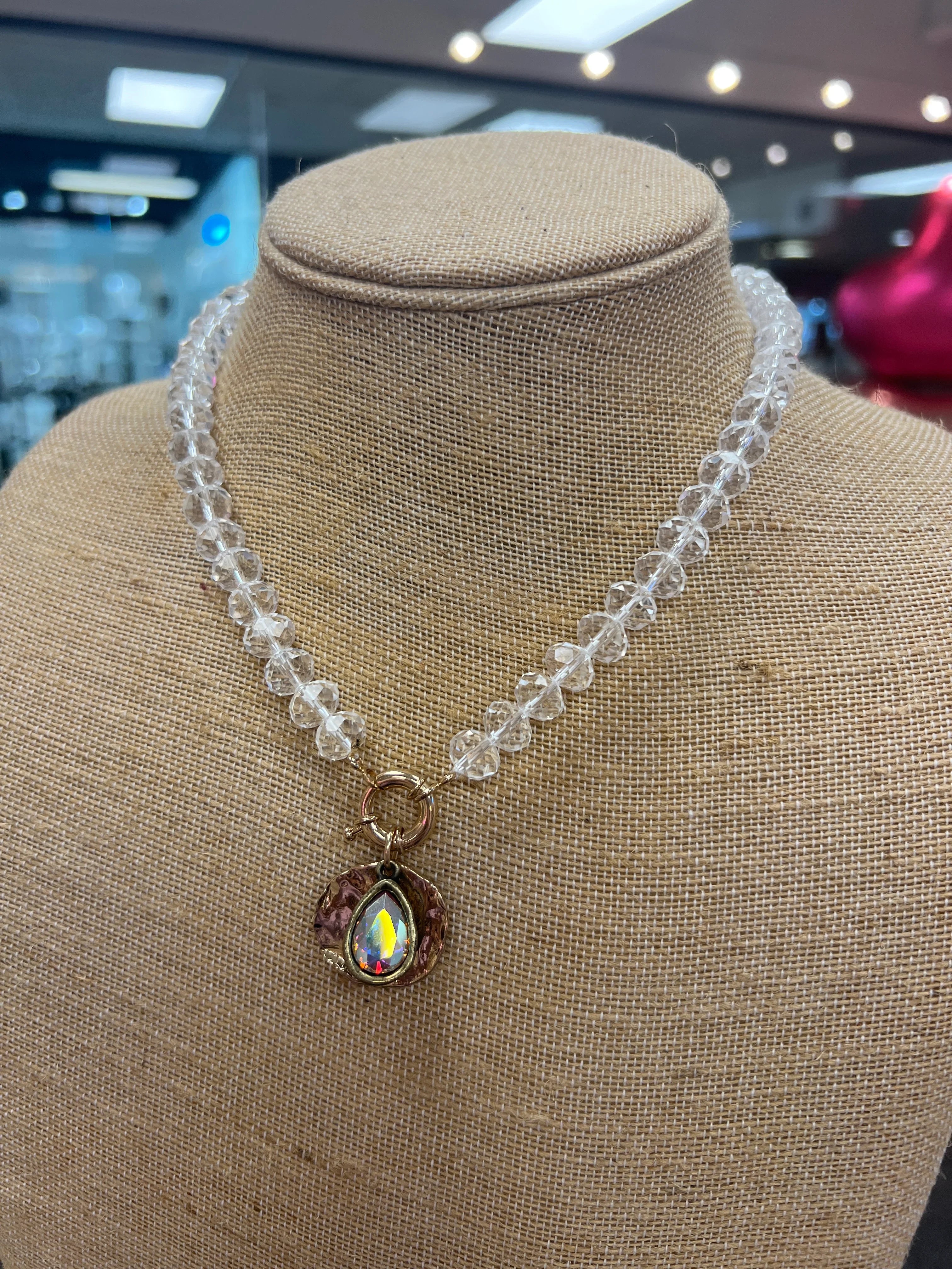 PINK PANACHE Clear Beaded Charm Necklace on Simply Obsessed