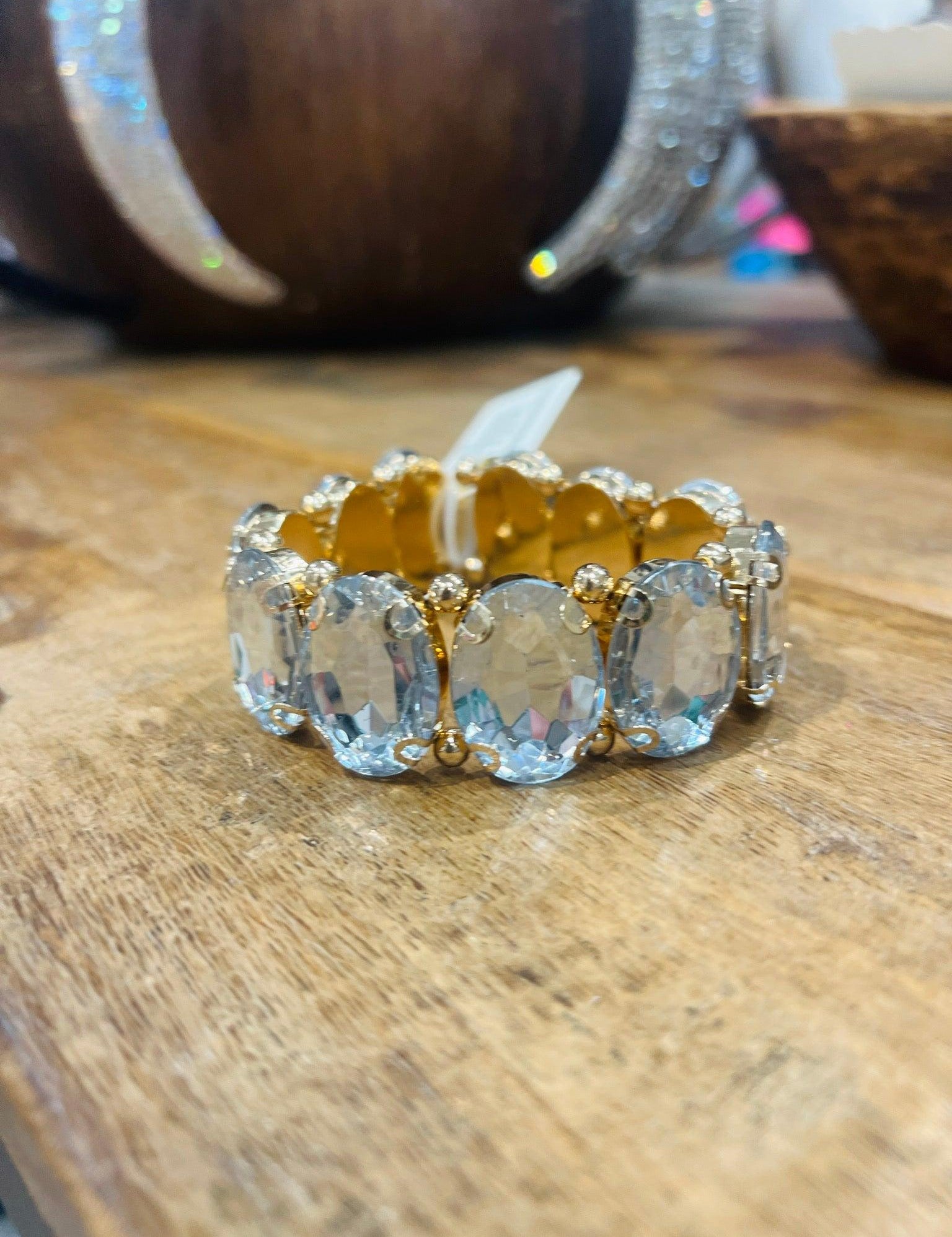 PINK PANACHE Clear Oval Stone Stretch Bracelet on Simply Obsessed