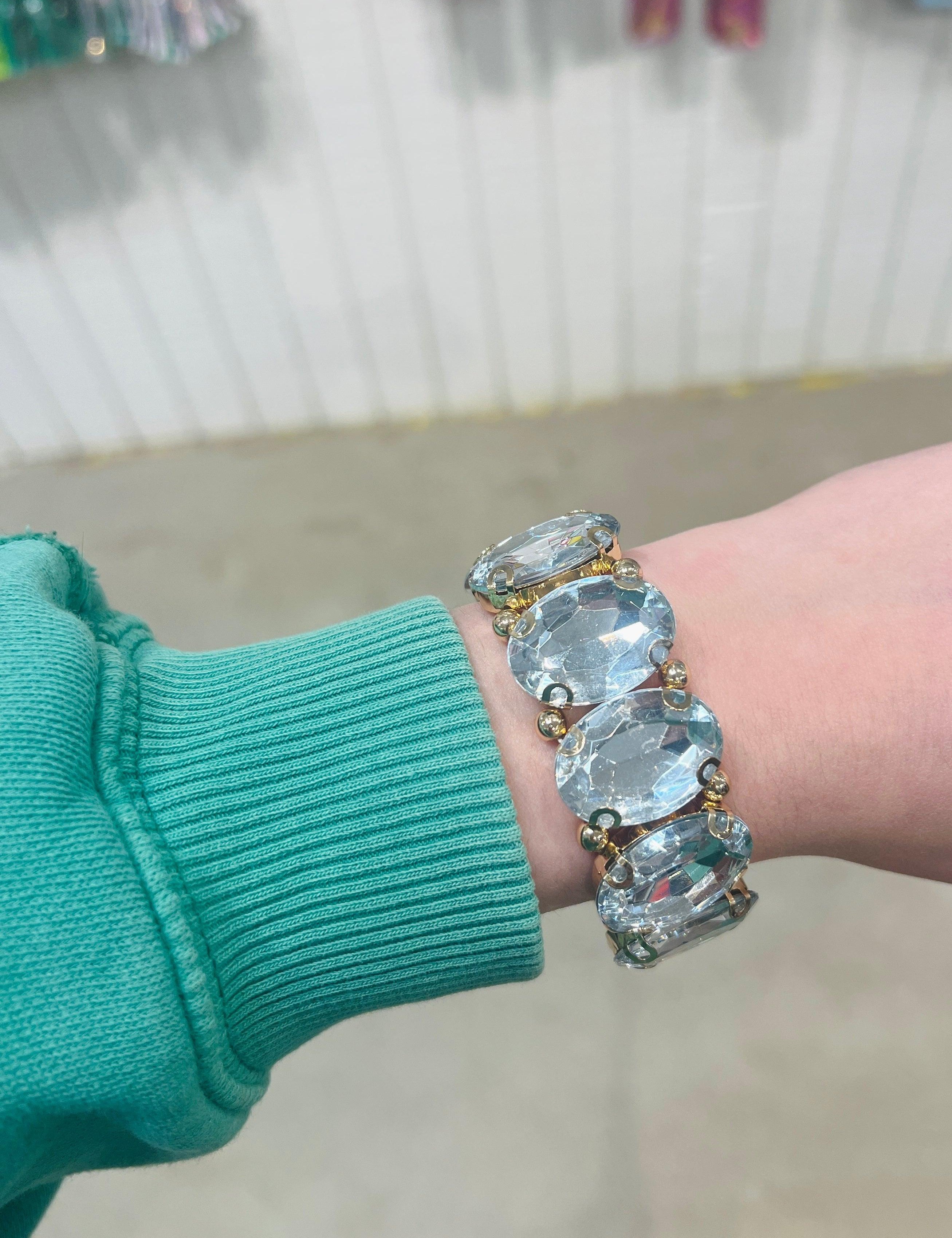 PINK PANACHE Clear Oval Stone Stretch Bracelet on Simply Obsessed