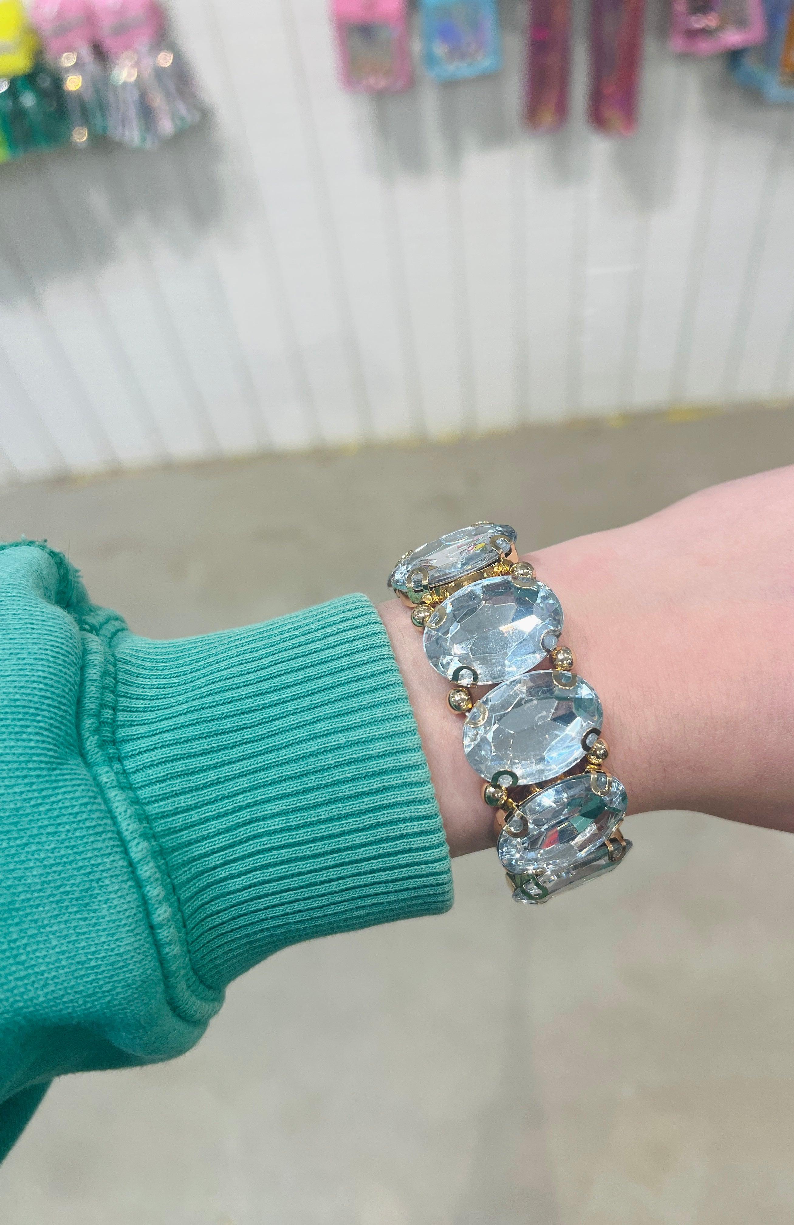 PINK PANACHE Clear Oval Stone Stretch Bracelet on Simply Obsessed
