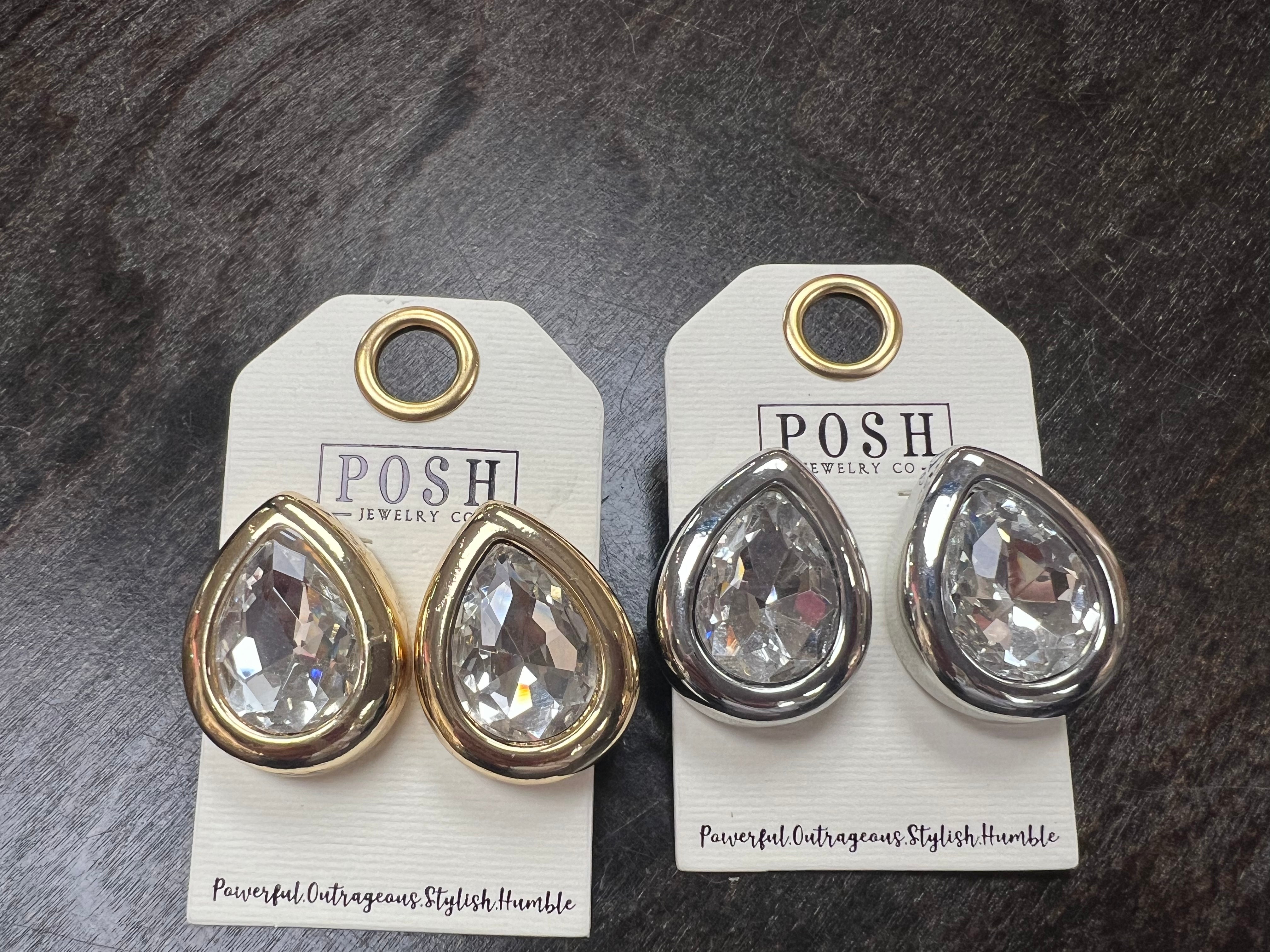 PINK PANACHE: Clear Teardrop Stone Studs on Simply Obsessed
