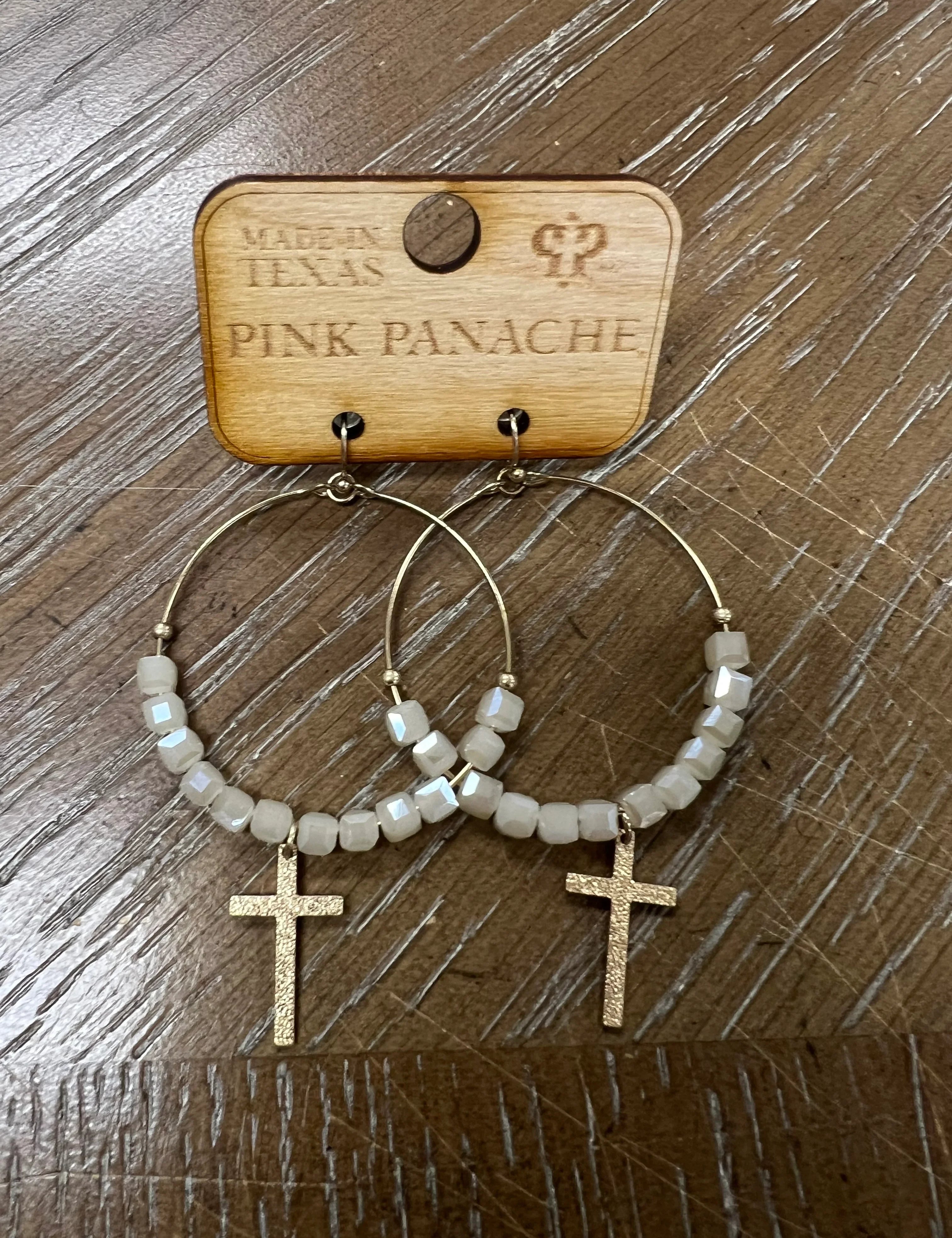 PINK PANACHE Cross Beaded Hoops on Simply Obsessed