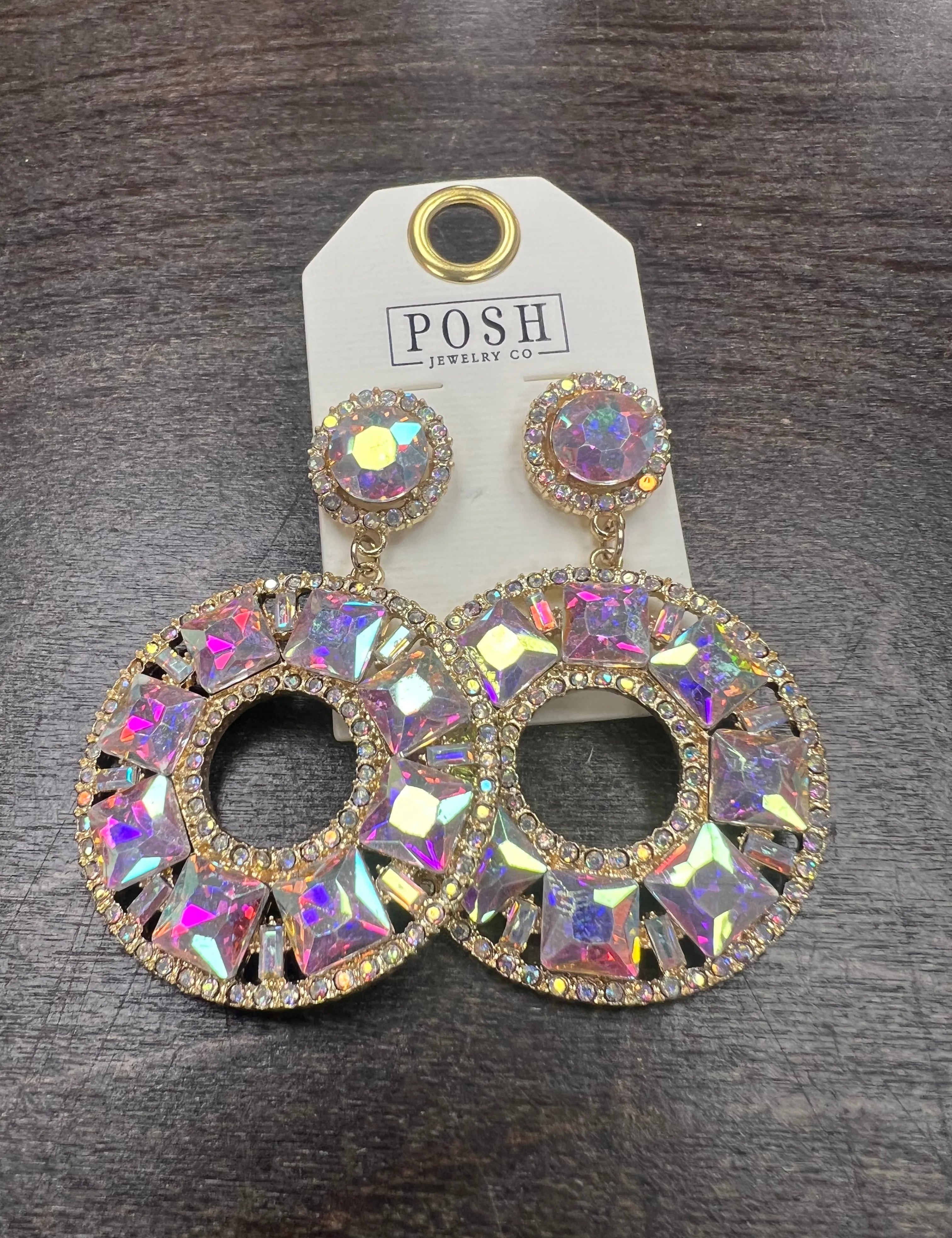 PINK PANACHE Double Layered AB Statement Earrings on Simply Obsessed