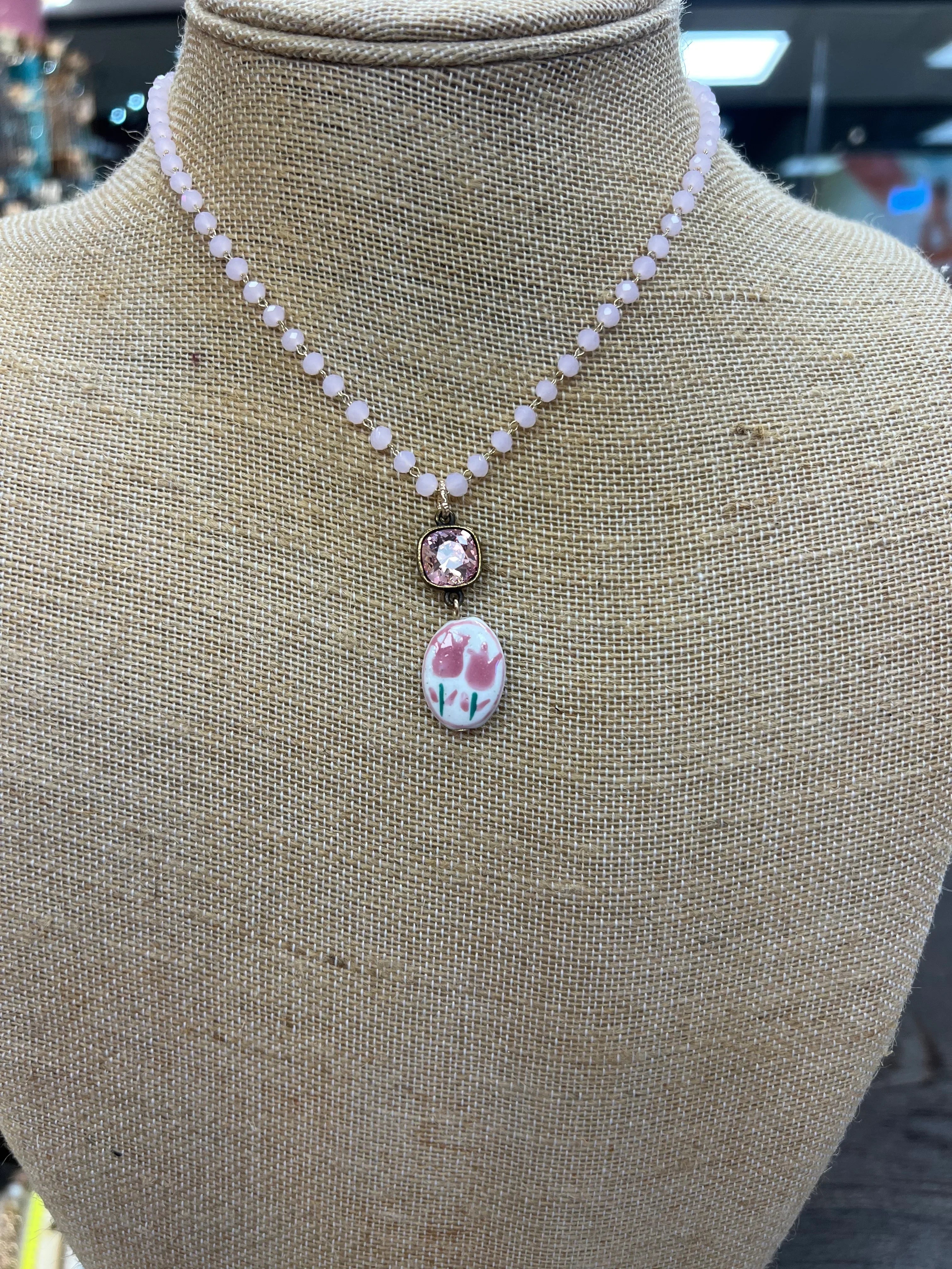 PINK PANACHE Flower Charm Beaded Necklace on Simply Obsessed