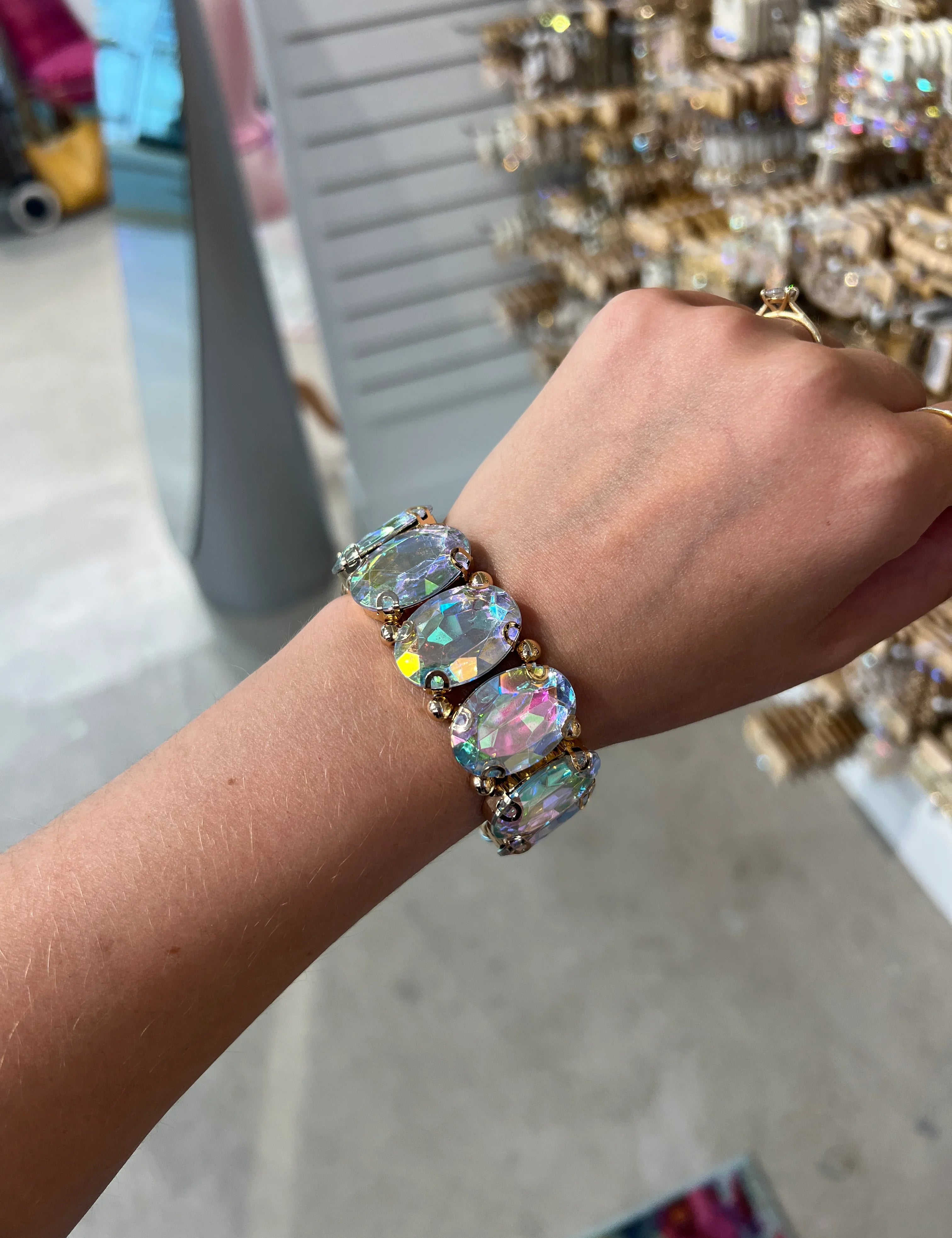 PINK PANACHE Gold AB Stone Stretch Bracelet on Simply Obsessed