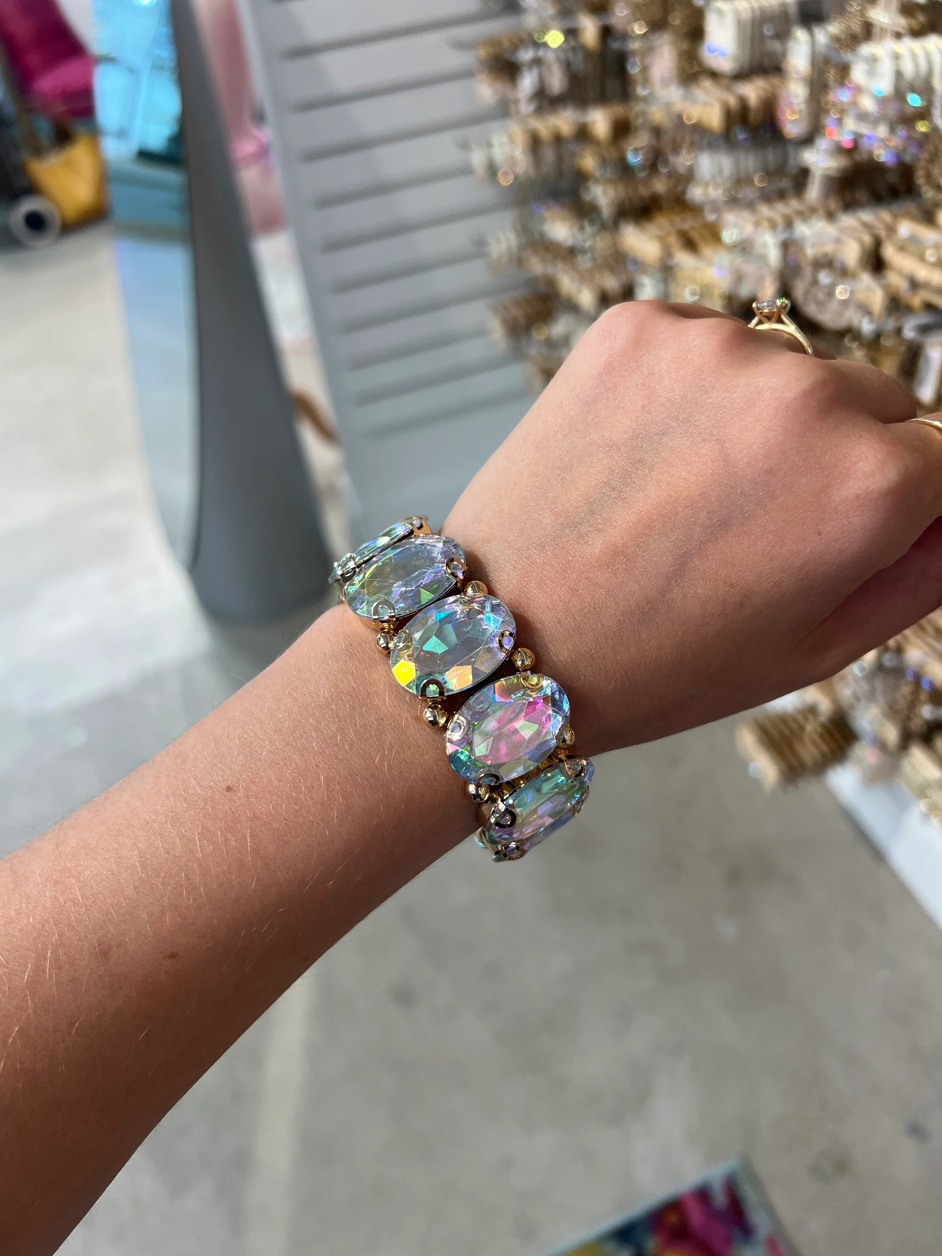 PINK PANACHE Gold AB Stone Stretch Bracelet on Simply Obsessed