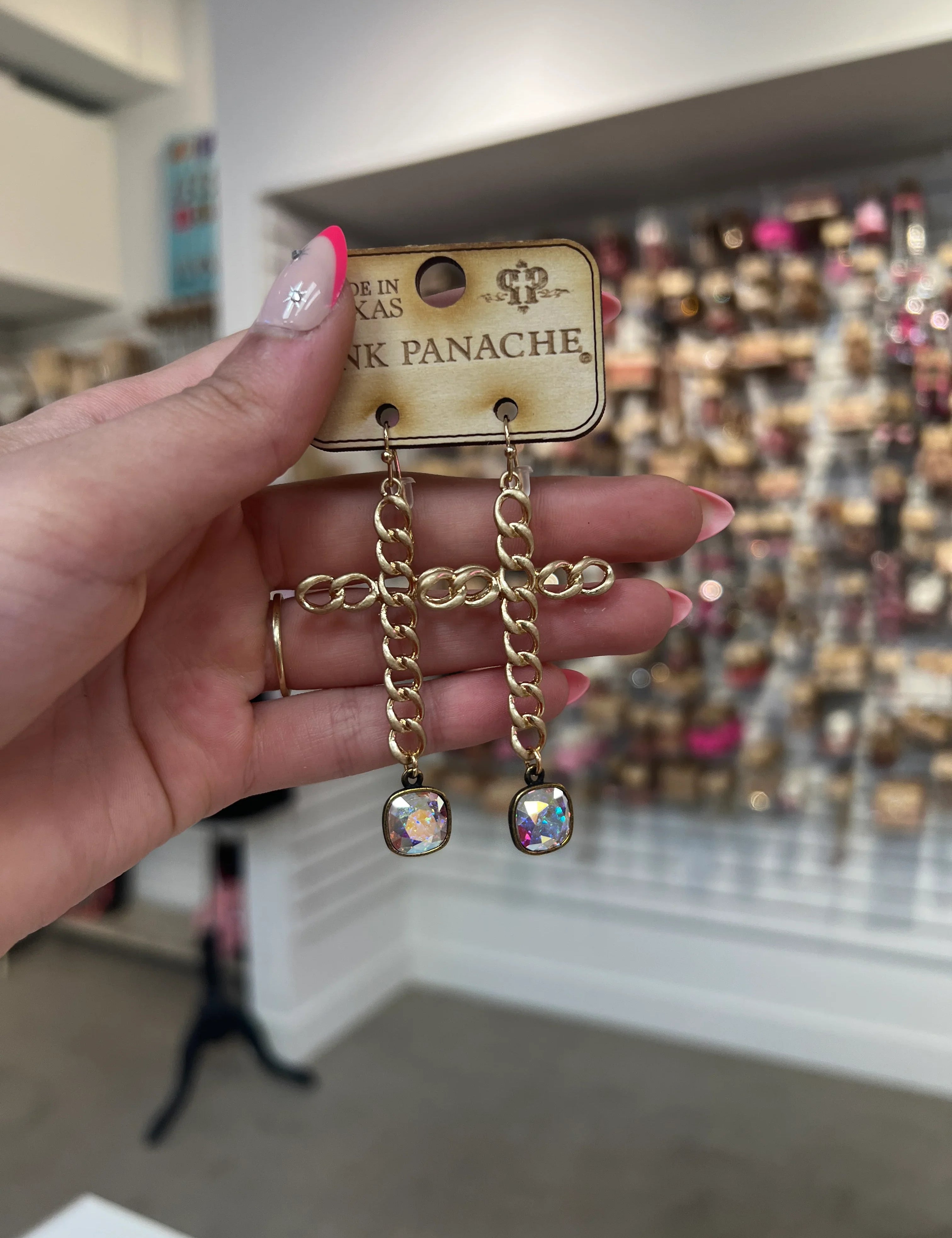 PINK PANACHE Gold Chain Cross Earrings on Simply Obsessed