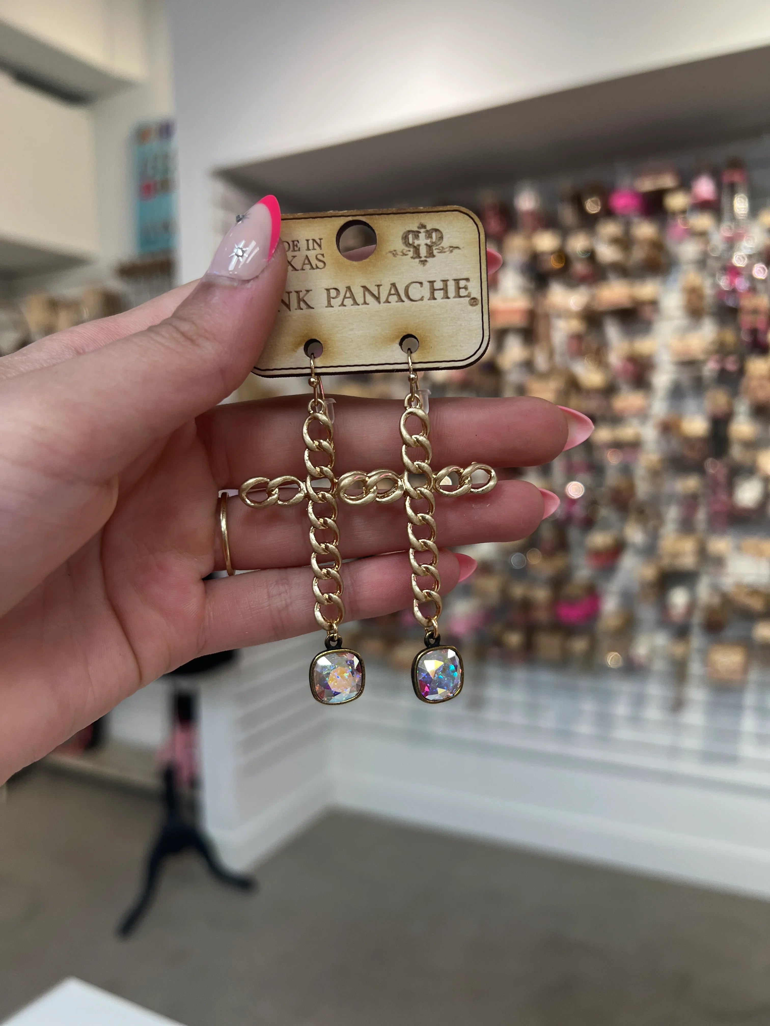 PINK PANACHE Gold Chain Cross Earrings on Simply Obsessed