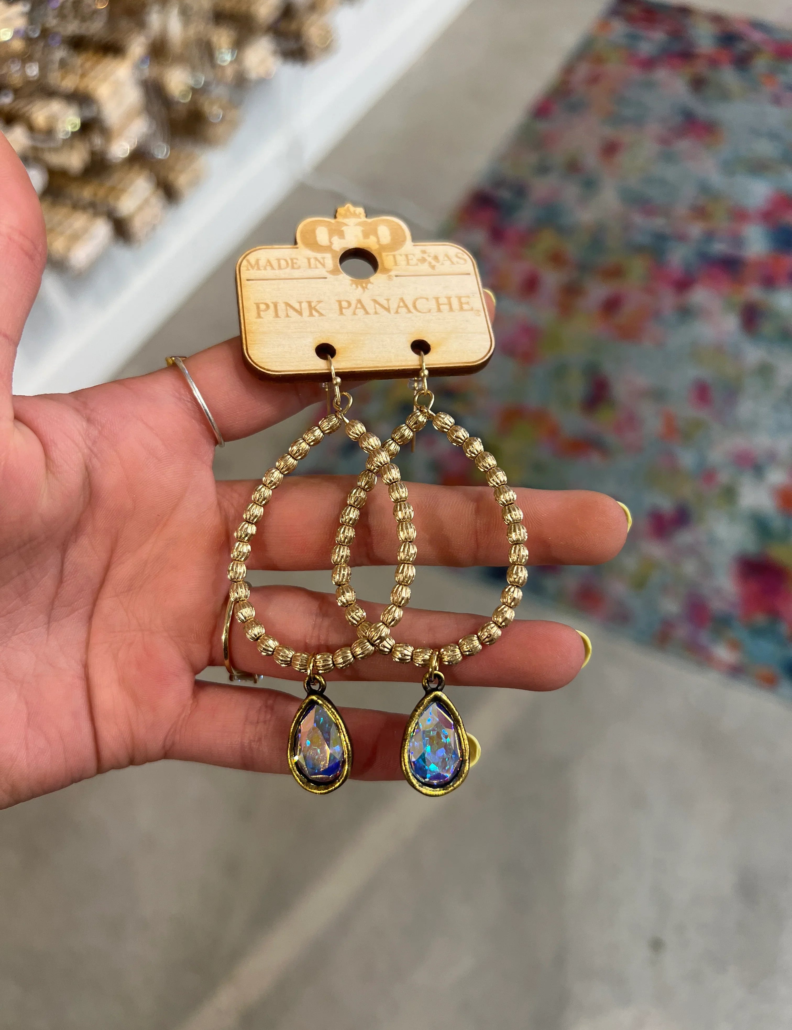 PINK PANACHE Gold Teardrop Stone Drop Earrings on Simply Obsessed