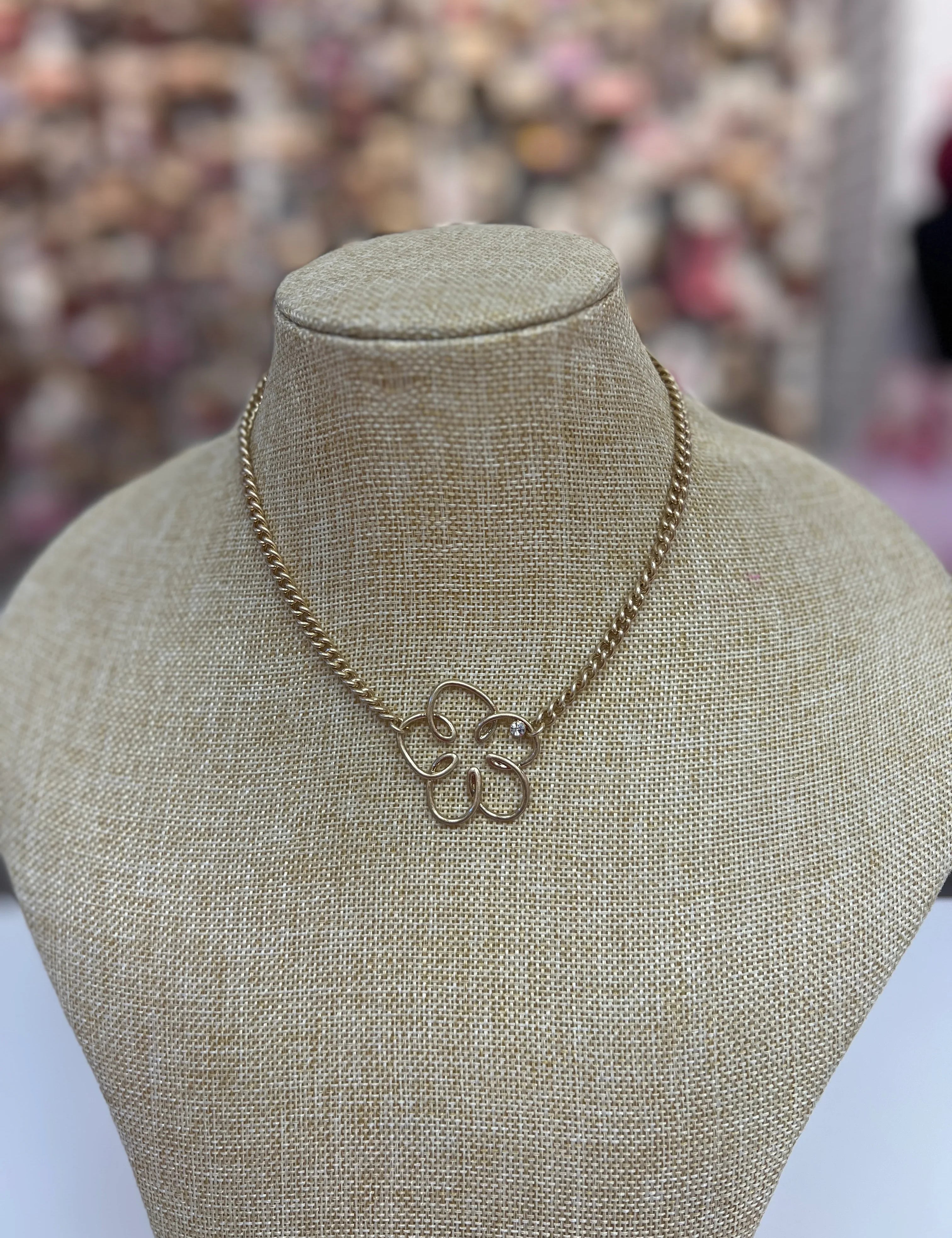 PINK PANACHE Gold Wire Flower Necklace on Simply Obsessed