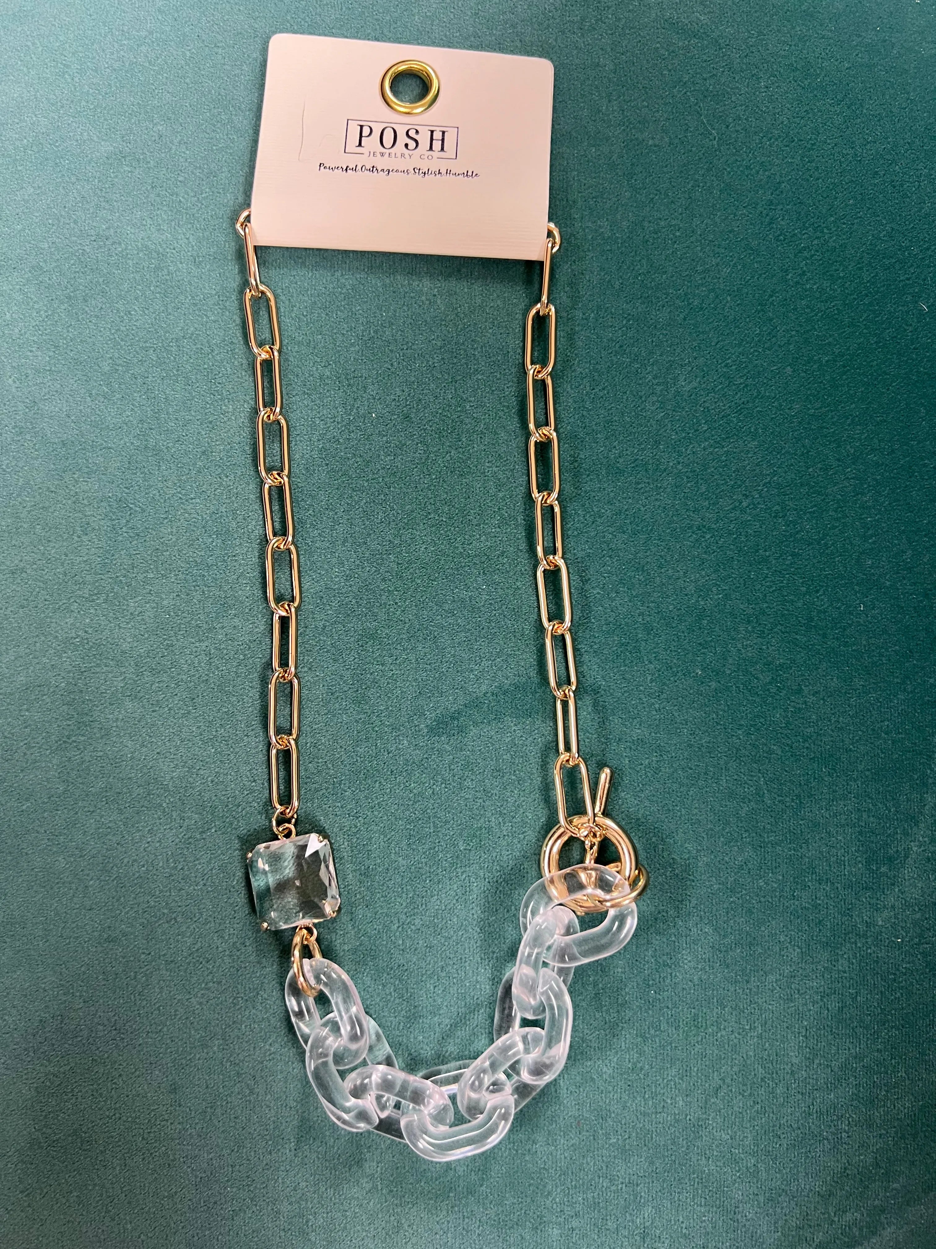 PINK PANACHE Gold/Clear Chain Necklace on Simply Obsessed