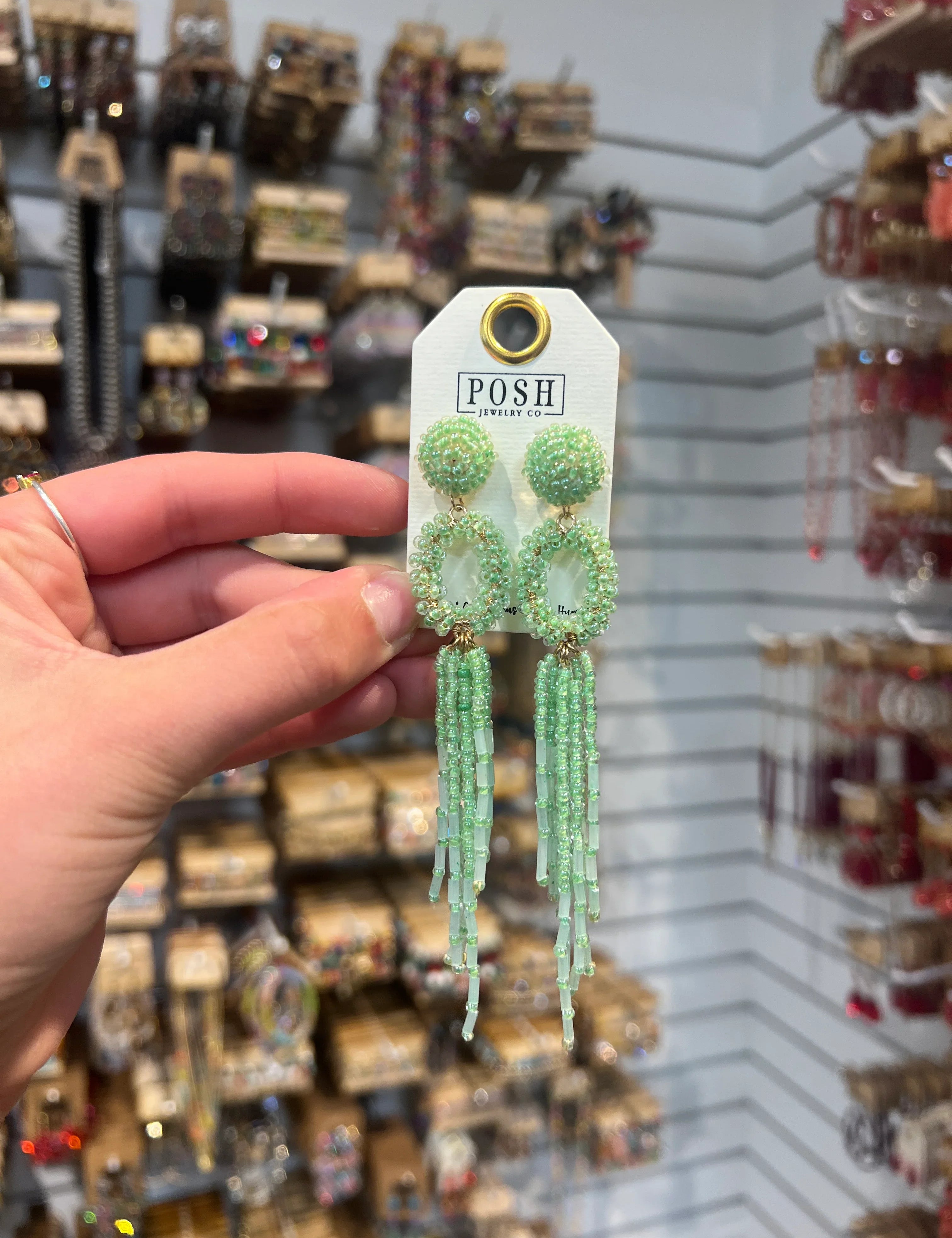PINK PANACHE Green Beaded Drop Earrings on Simply Obsessed