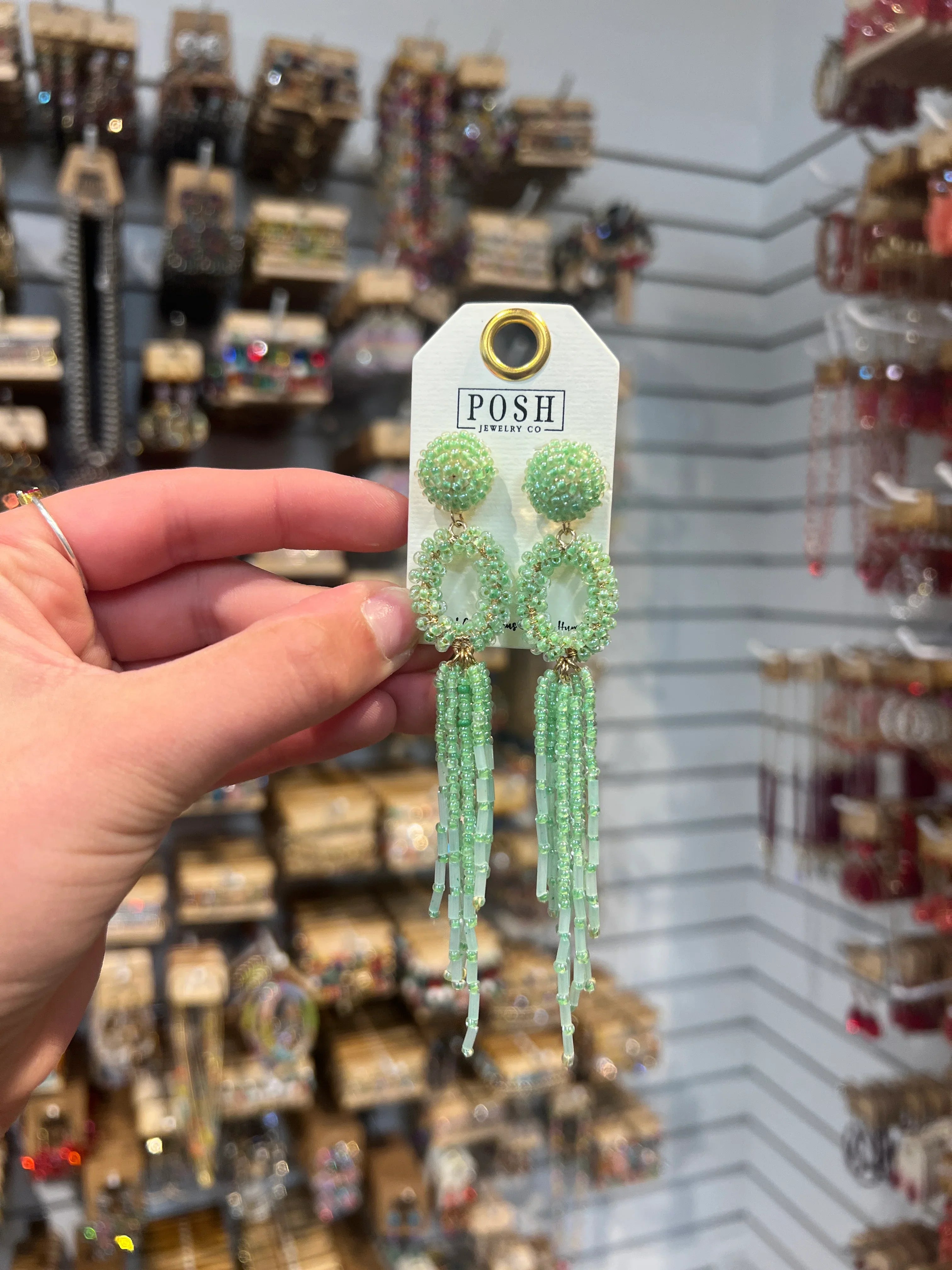 PINK PANACHE Green Beaded Drop Earrings on Simply Obsessed