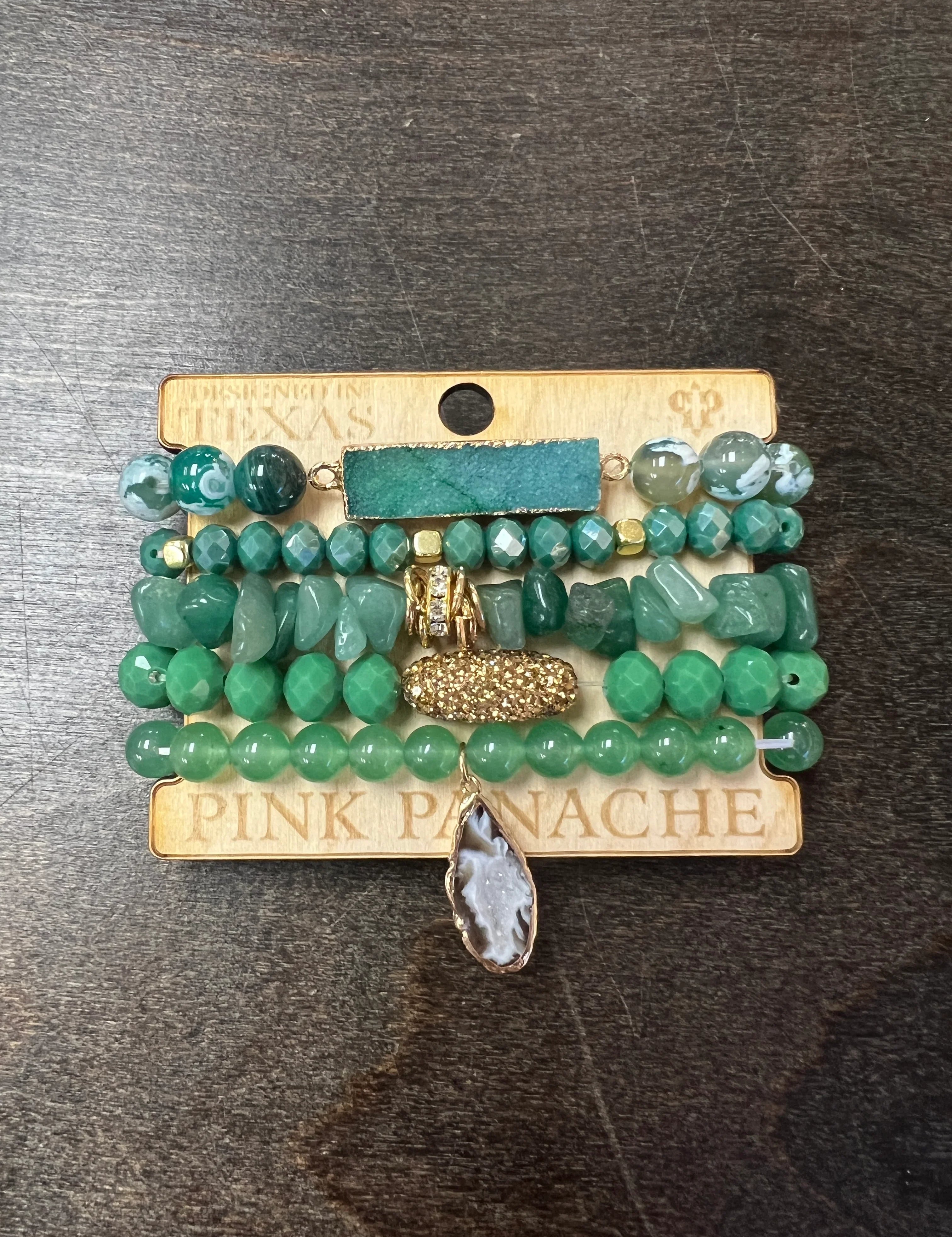 PINK PANACHE Green Druzy Beaded Bracelet Stack on Simply Obsessed