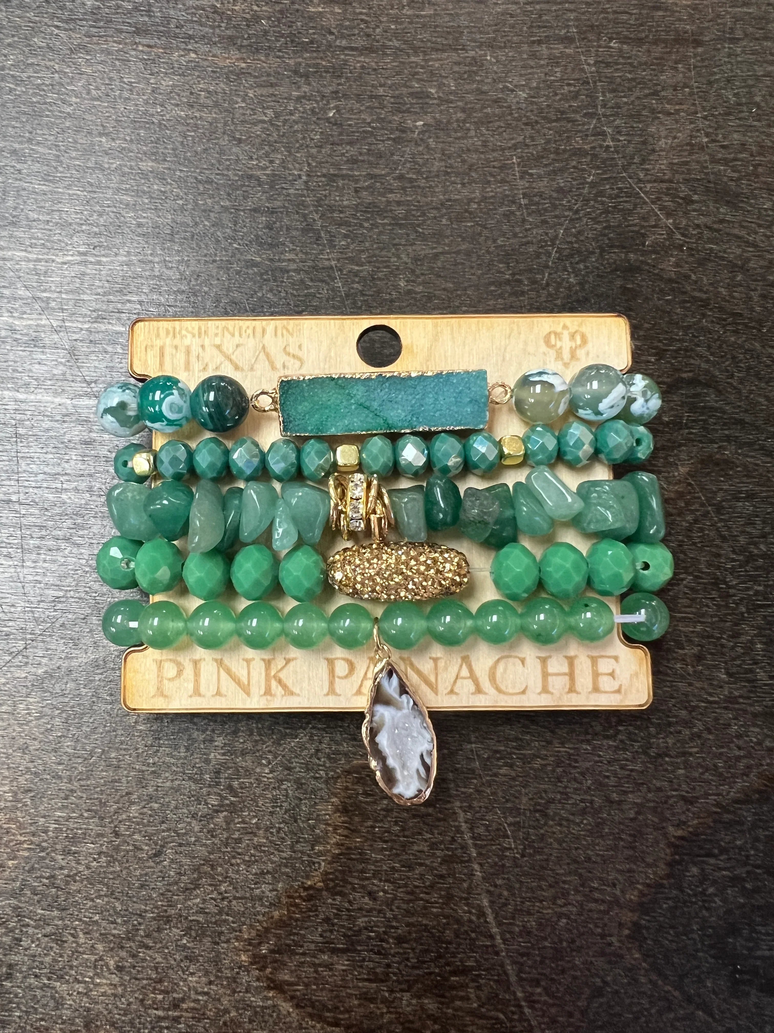 PINK PANACHE Green Druzy Beaded Bracelet Stack on Simply Obsessed