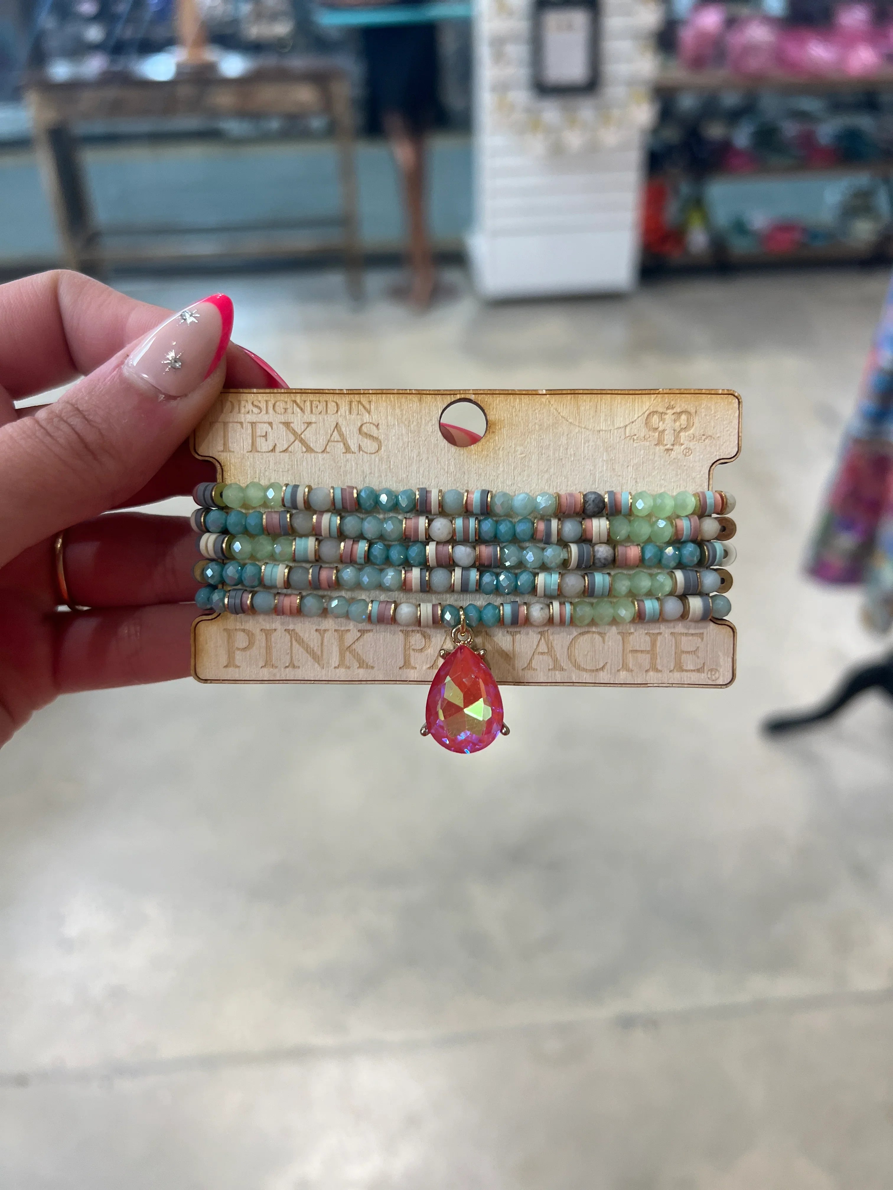 PINK PANACHE Green/Blue Teardrop Charm Bracelet Stack on Simply Obsessed