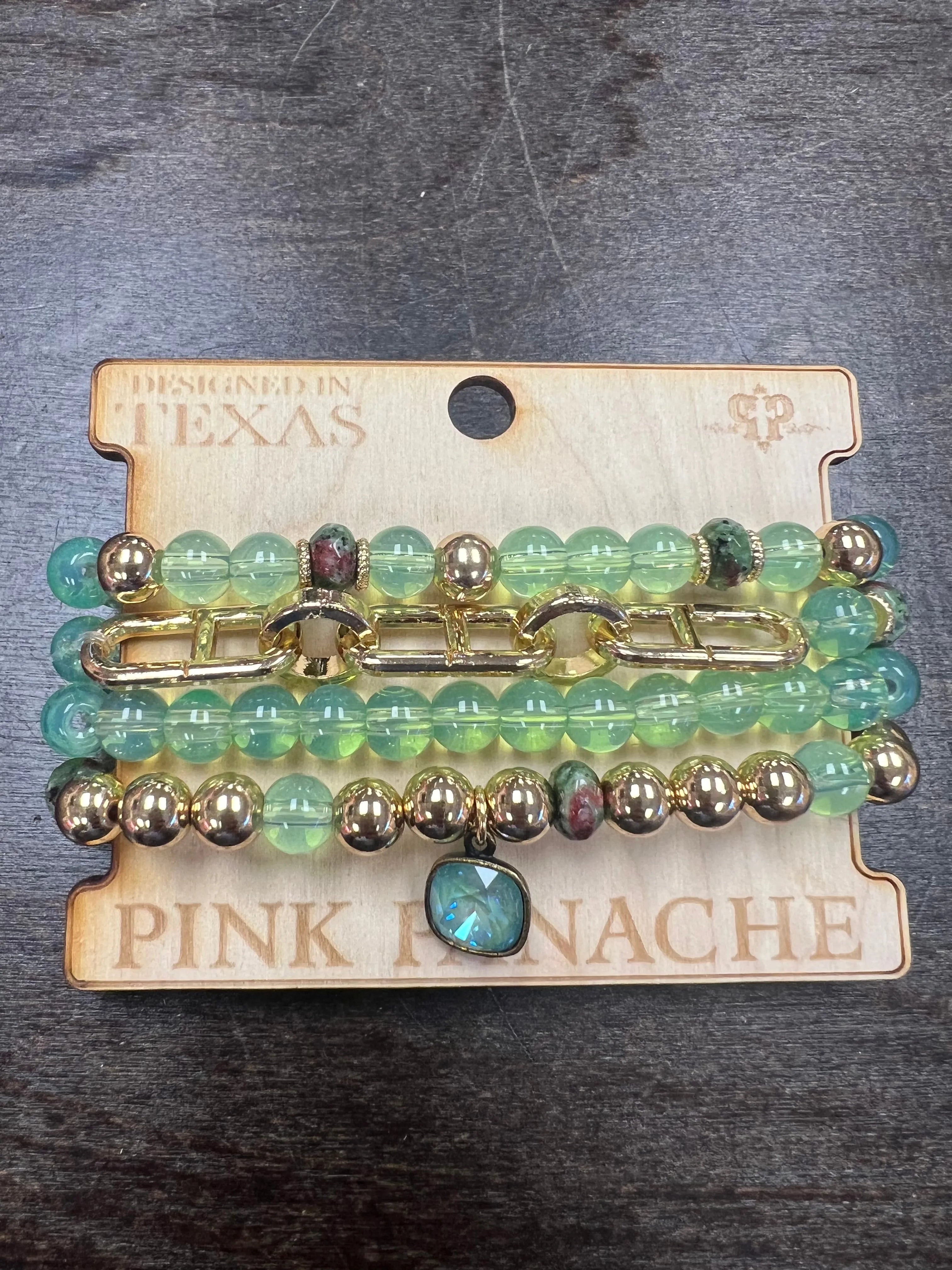 PINK PANACHE Green/Gold Bracelet Stack on Simply Obsessed