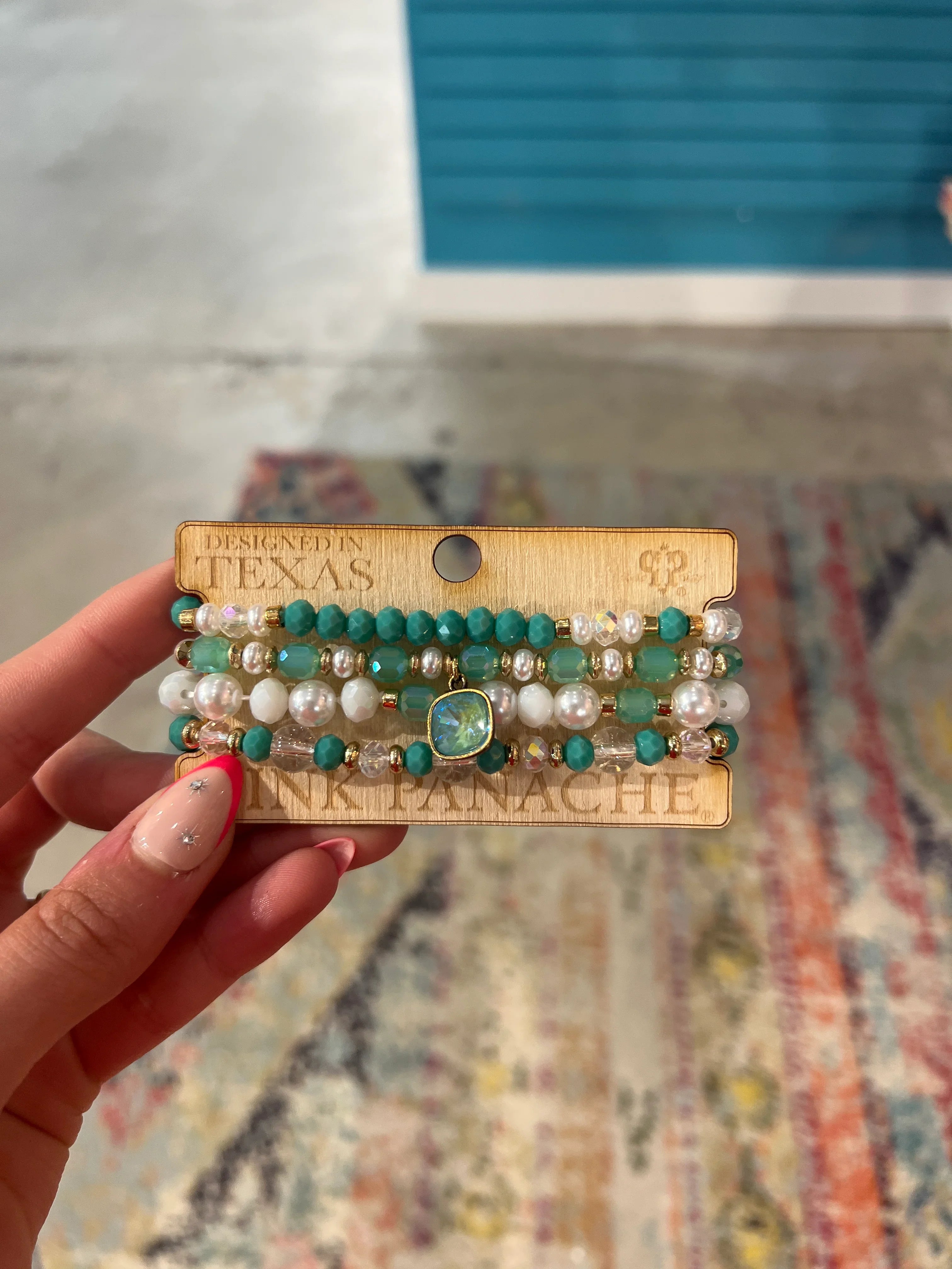 PINK PANACHE Green/Pearl Bracelet Stack on Simply Obsessed